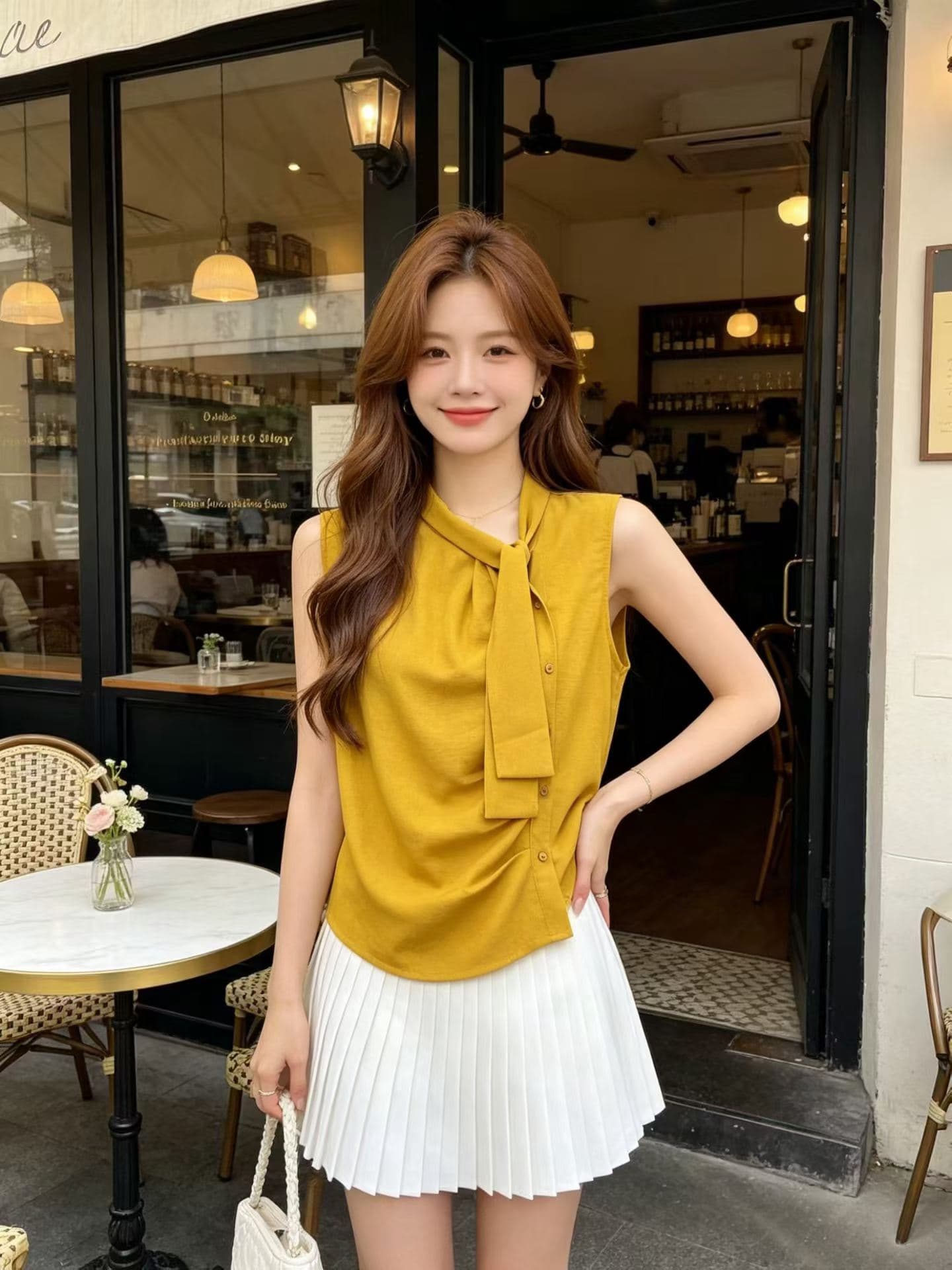 여름 켜기 새로운 한 부서 나비 넥타이 민소매 Chic 민소매 조끼 작은 셔츠 이미지 2