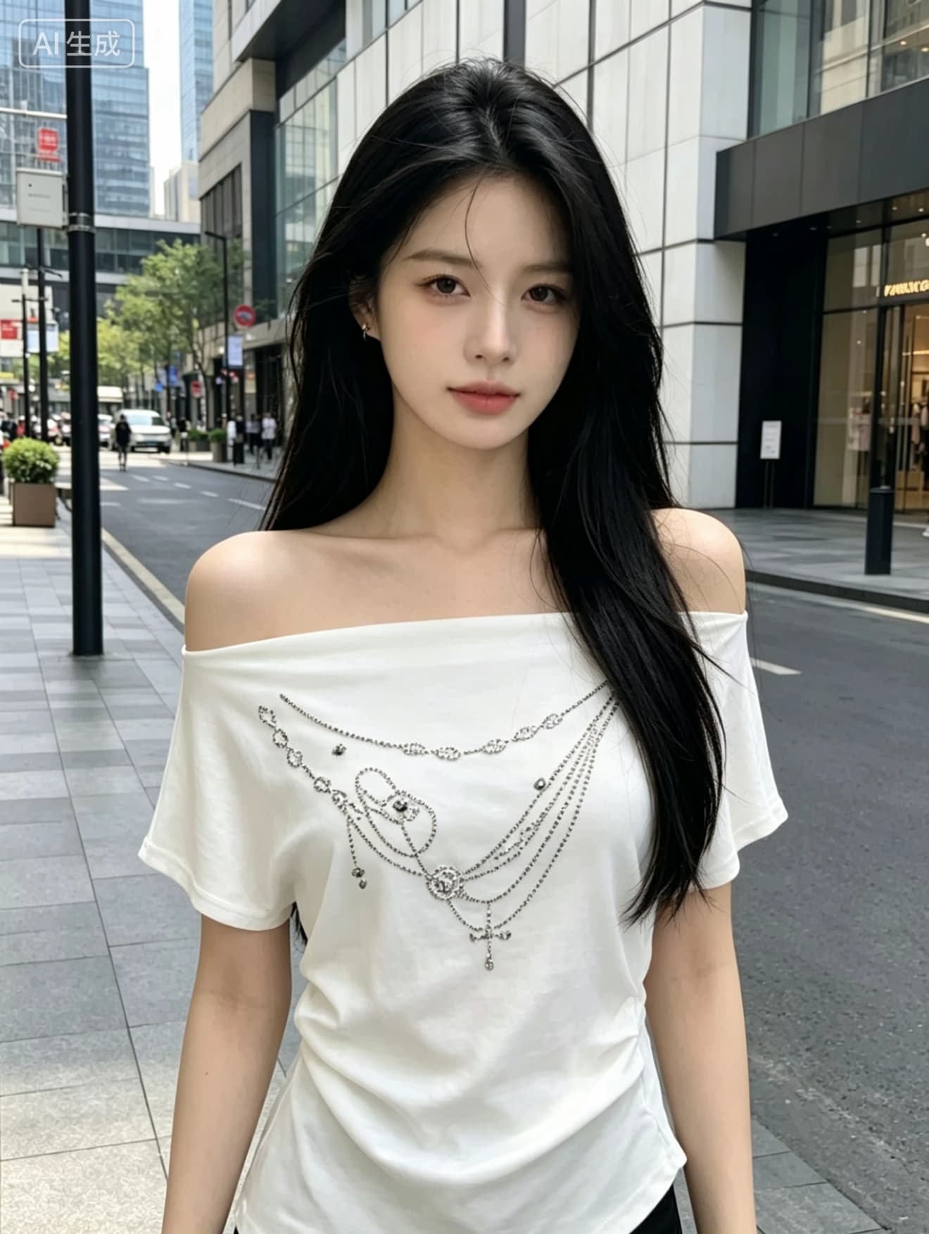 2026 여름 켜기 새로운 핫걸 목걸이 징 꼬집기 허리 오프숄더 반팔 티셔츠 상세 이미지 3