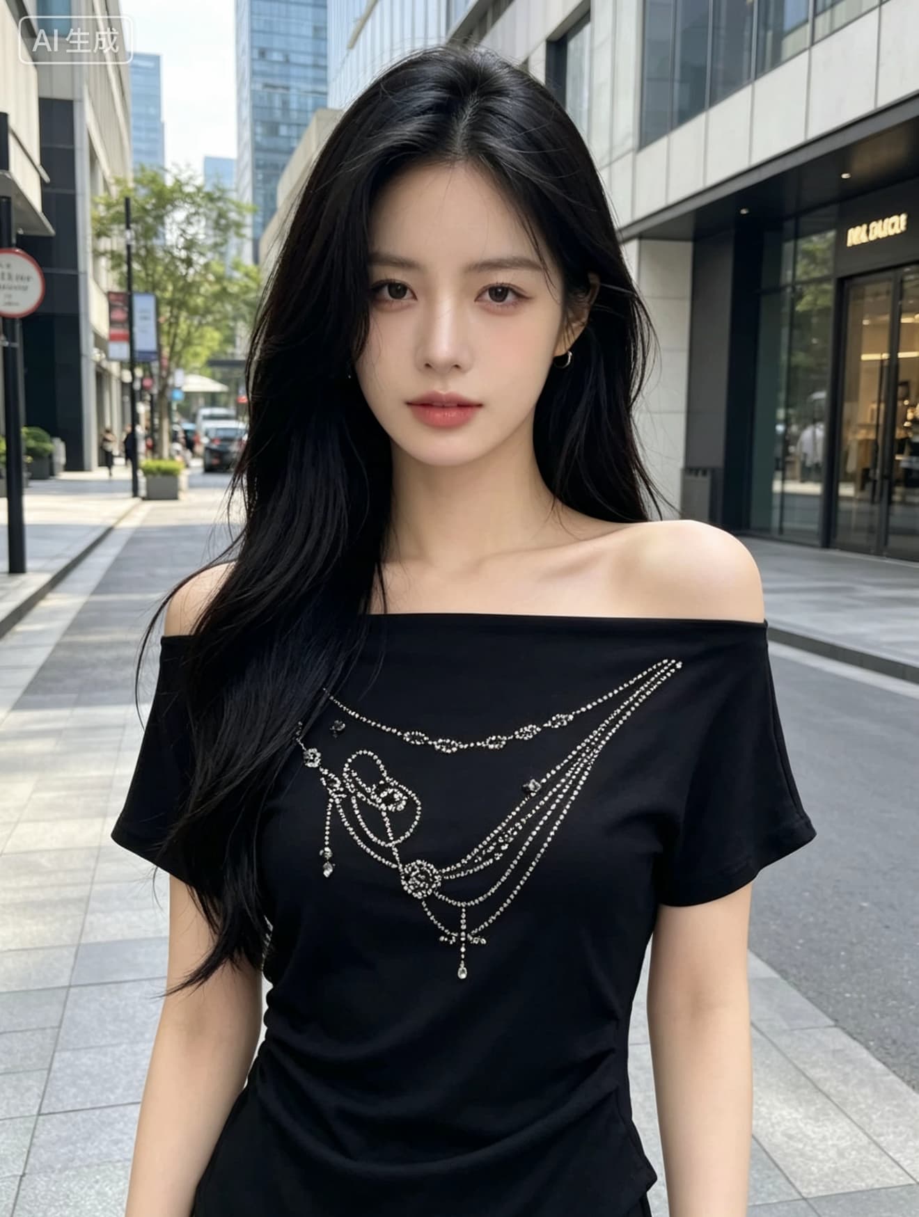 2026 여름 켜기 새로운 핫걸 목걸이 징 꼬집기 허리 오프숄더 반팔 티셔츠 상세 이미지 4