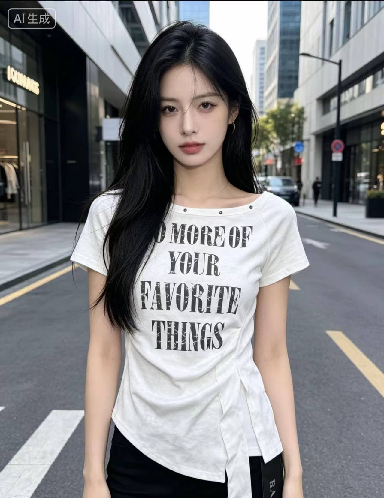 핫걸 바람 보트넥 알파벳 프린트 반팔 티셔츠 여성 여름 몸매 가꾸기 허리 수축 주름 맨위 이미지 3