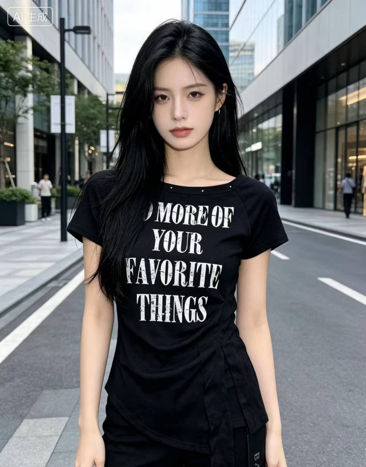 핫걸 바람 보트넥 알파벳 프린트 반팔 티셔츠 여성 여름 몸매 가꾸기 허리 수축 주름 맨위 이미지 2