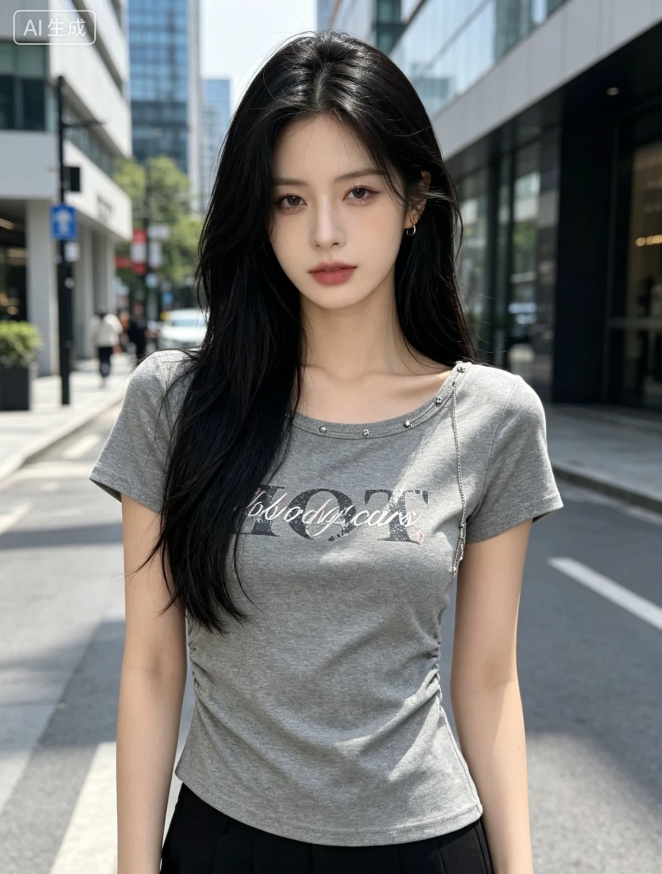 아메리칸 핫걸 바람 버드 나무 못 비스듬한 어깨 반팔 티셔츠 여성 여름 2026 새로운 패션 연령 감소 외국 가스 몸매 가꾸기 맨위 상세 이미지 2