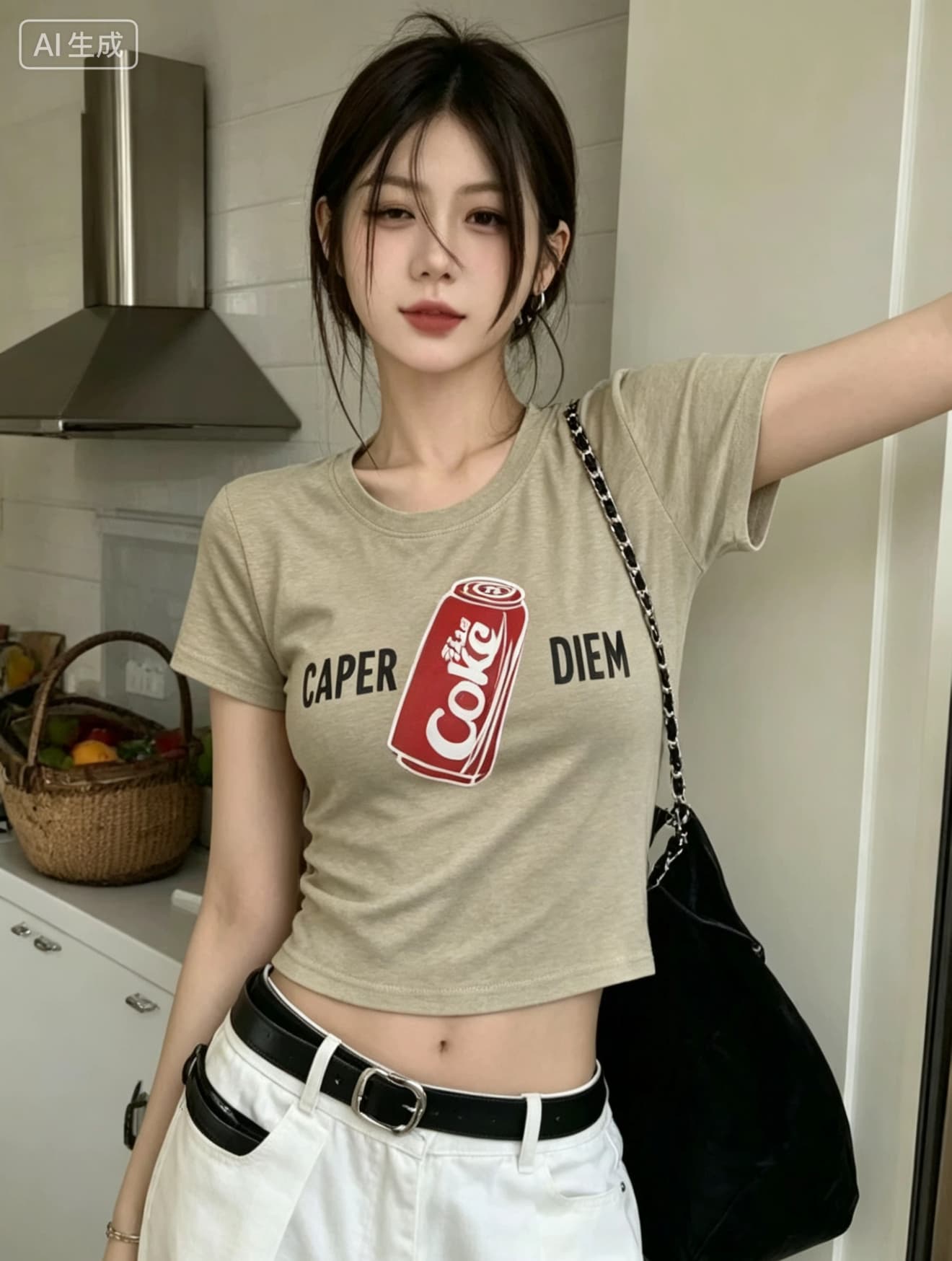 한국 스타일 음료 프린트 반팔 티셔츠 여성 여름 새로운 라운드 넥 다용도 몸매 가꾸기 슬림해 보이는 쇼트 스타일 핫걸 맨위 트렌디 상세 이미지 2