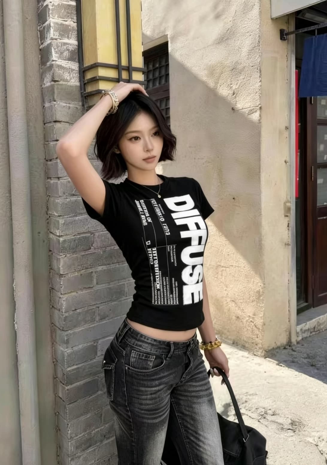 아메리칸 핫걸 바람 알파벳 프린트 긍정적 인 어깨 허리 수축 반팔 티셔츠 여성 여름 새로운 몸매 가꾸기 슬림해 보이는 다용도 맨위 상세 이미지 3
