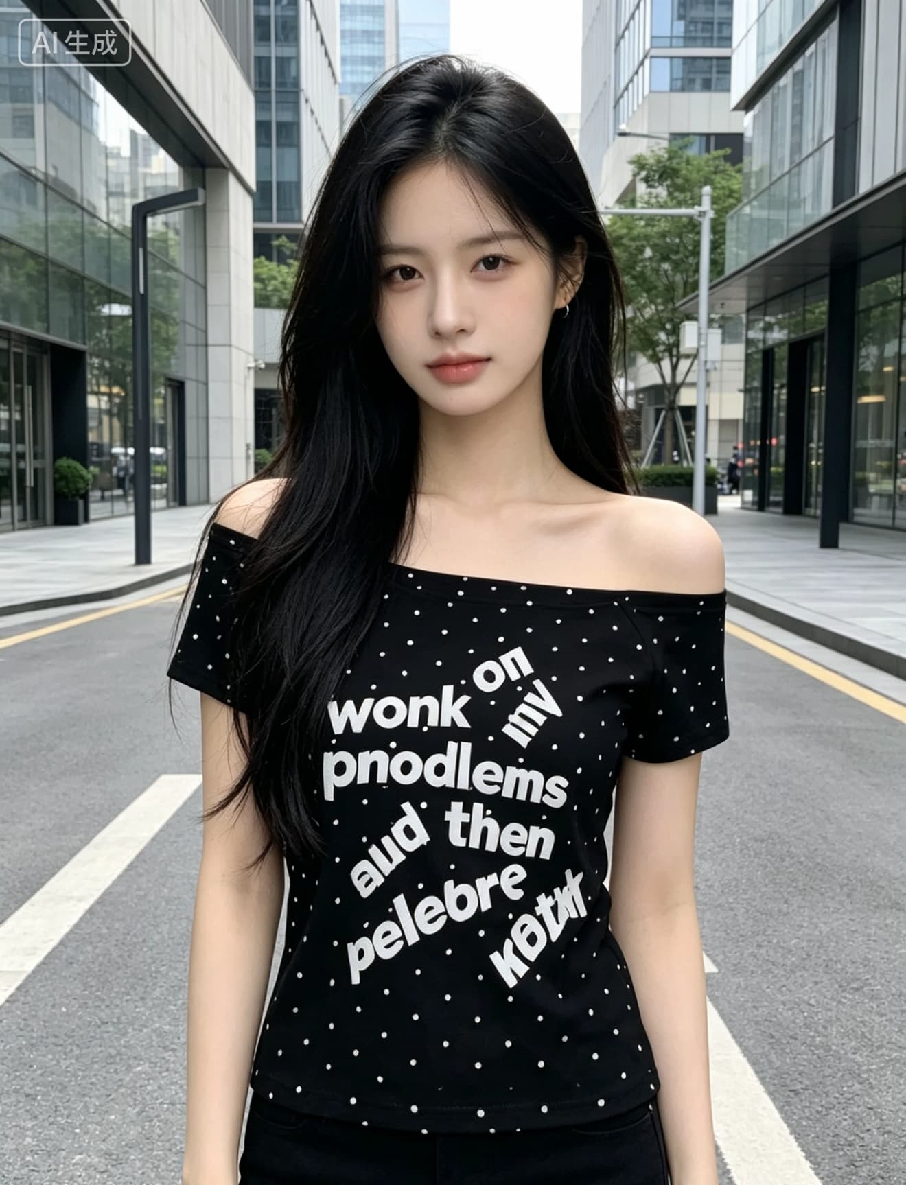 보트넥 도트 무늬 루즈핏 반팔 티셔츠 여성 해군 오리지널 출퇴근 캐주얼 소금 부서 다용도 맨위 트렌디 이미지 3