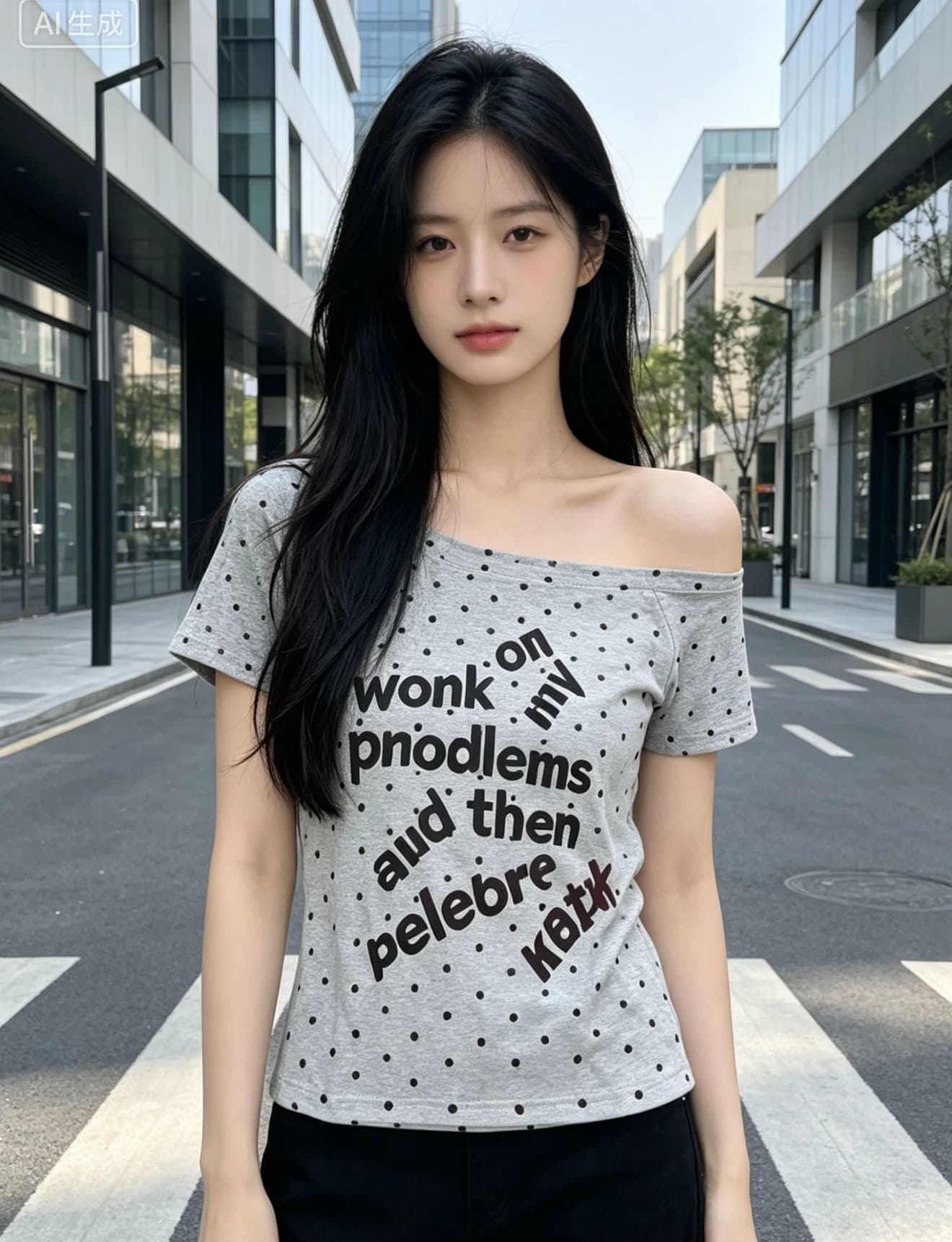 보트넥 도트 무늬 루즈핏 반팔 티셔츠 여성 해군 오리지널 출퇴근 캐주얼 소금 부서 다용도 맨위 트렌디 상세 이미지 3