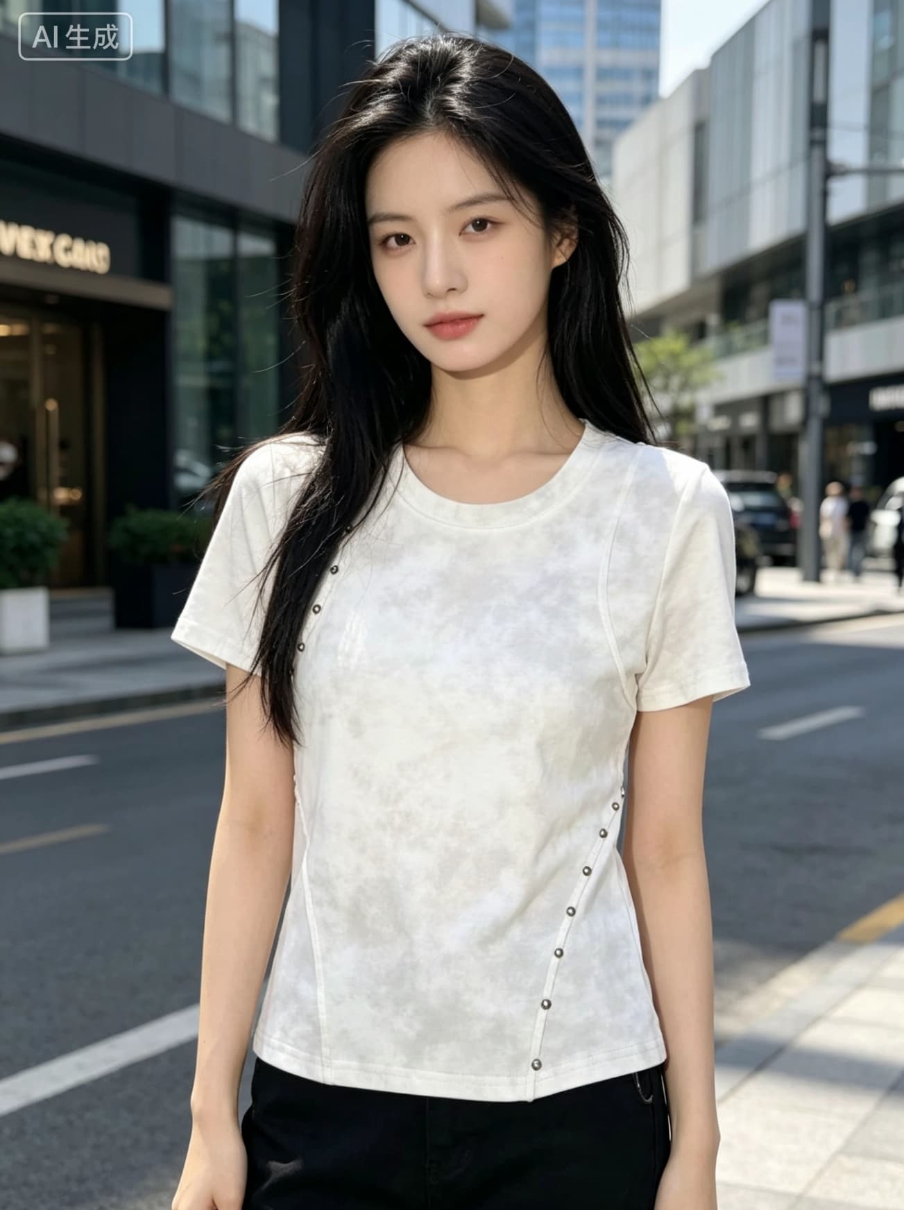 열세 개 긍정적 인 어깨 라운드 넥 주름 스트랩 반팔 티셔츠 여성 여름 2026 작은 대중 디자인 센스 몸매 가꾸기 슬림해 보이는 맨위 상세 이미지 1