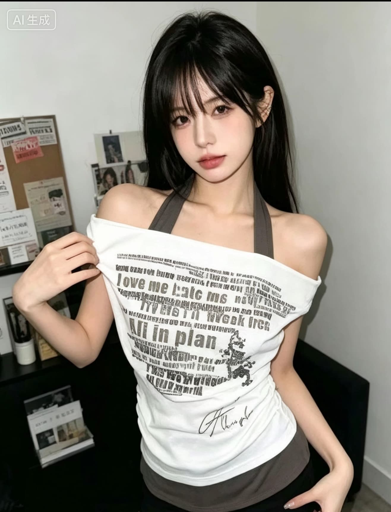 아메리칸 레트로 알파벳 프린트 페이크 레이어드 반팔 티셔츠 여성 여름 오프숄더 몸매 가꾸기 슬림해 보이는 y2k 핫걸 맨위