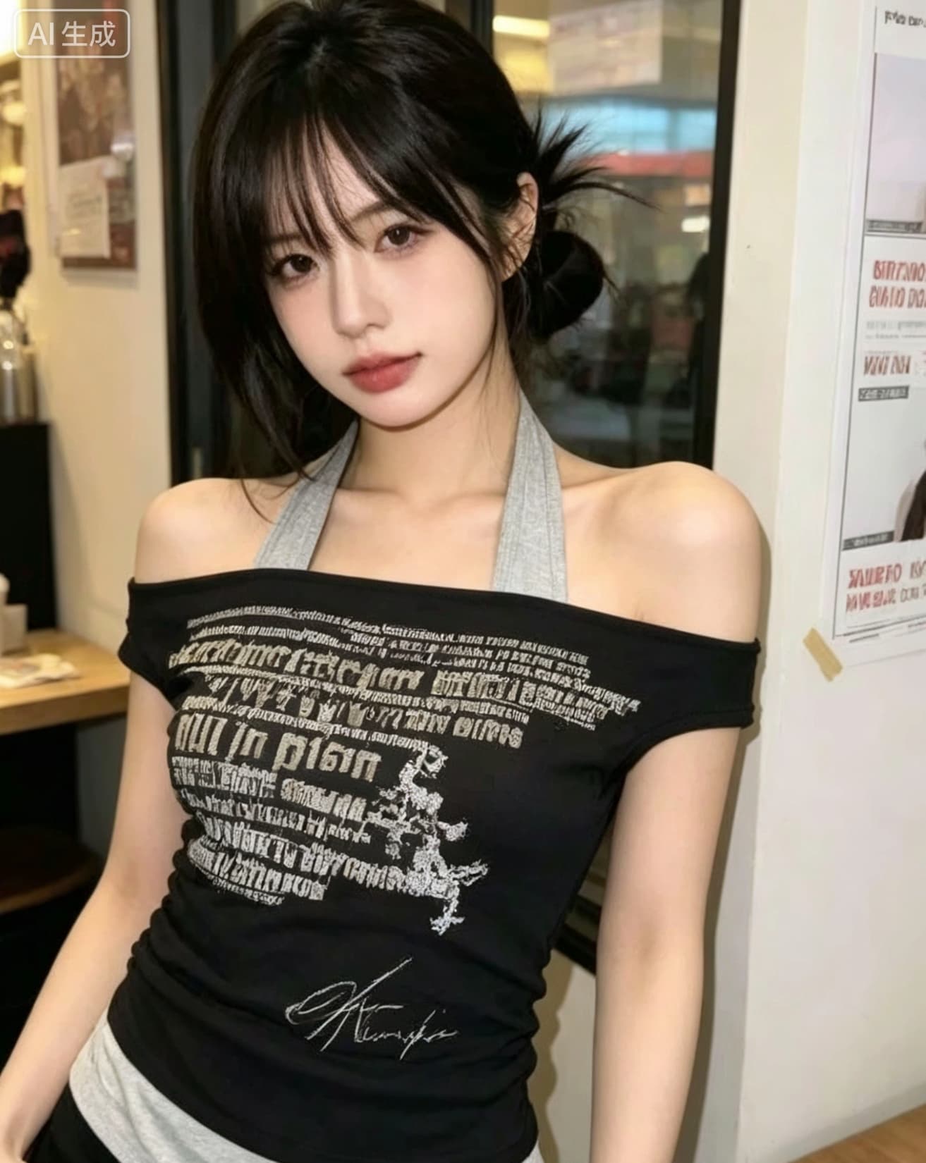 아메리칸 레트로 알파벳 프린트 페이크 레이어드 반팔 티셔츠 여성 여름 오프숄더 몸매 가꾸기 슬림해 보이는 y2k 핫걸 맨위 이미지 3