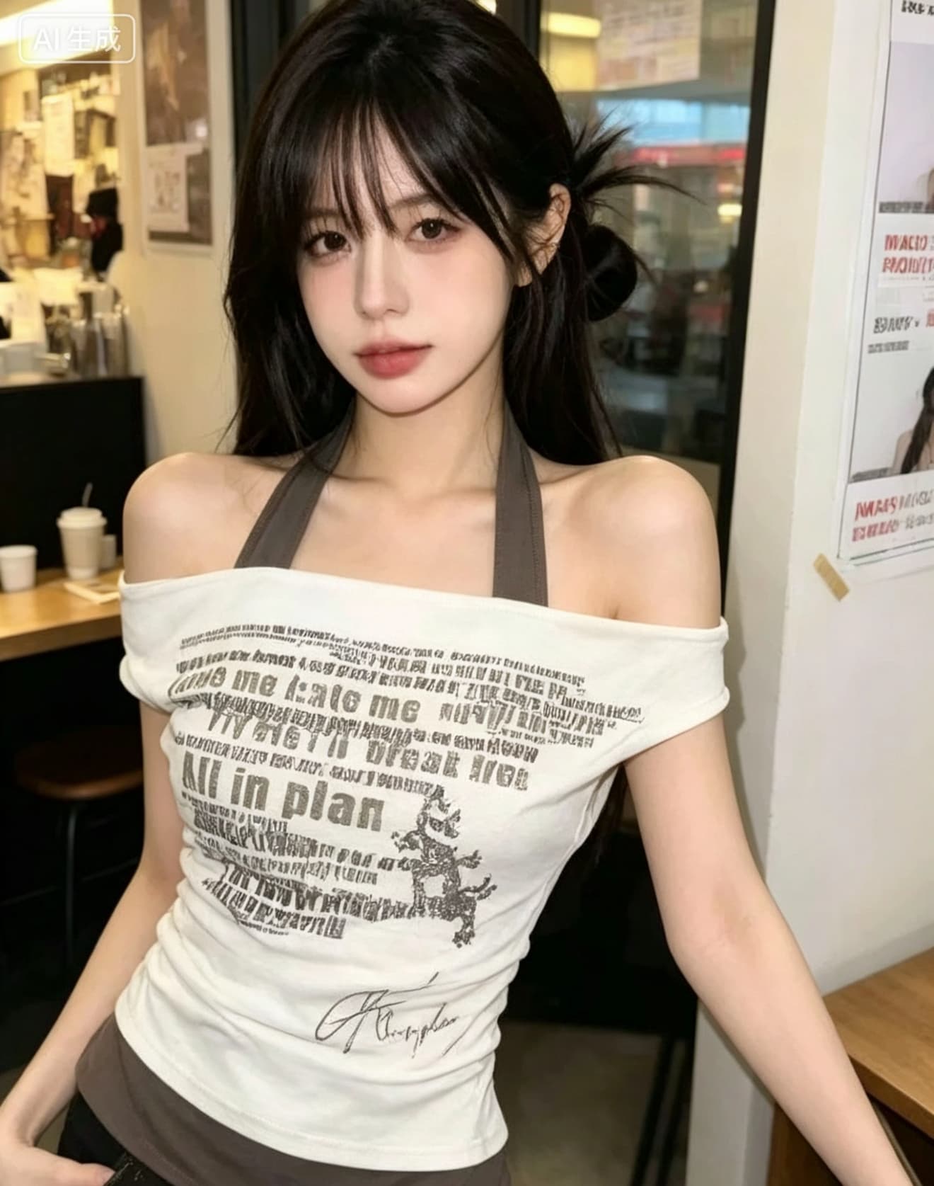 아메리칸 레트로 알파벳 프린트 페이크 레이어드 반팔 티셔츠 여성 여름 오프숄더 몸매 가꾸기 슬림해 보이는 y2k 핫걸 맨위 상세 이미지 2