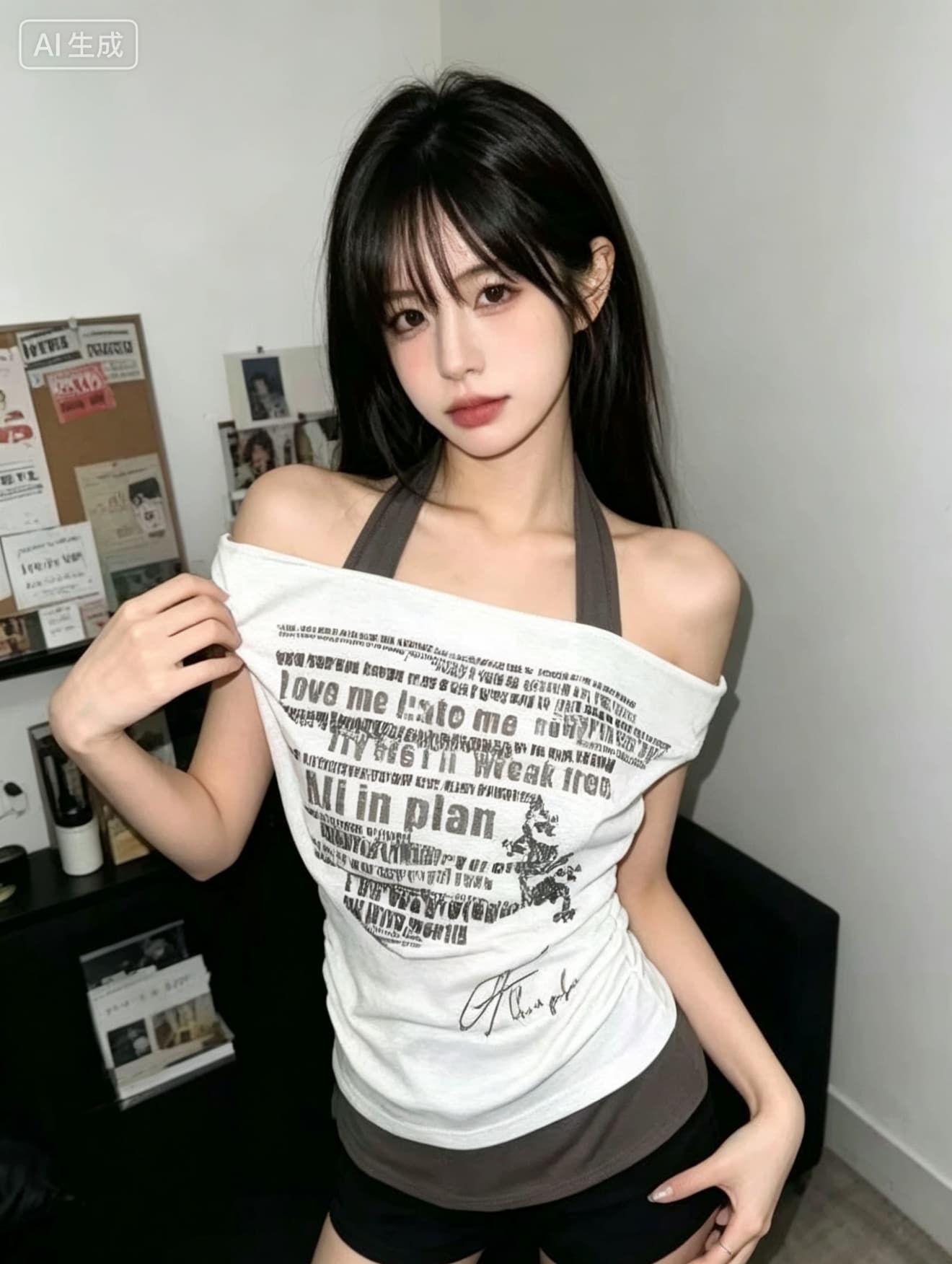 아메리칸 레트로 알파벳 프린트 페이크 레이어드 반팔 티셔츠 여성 여름 오프숄더 몸매 가꾸기 슬림해 보이는 y2k 핫걸 맨위 상세 이미지 4