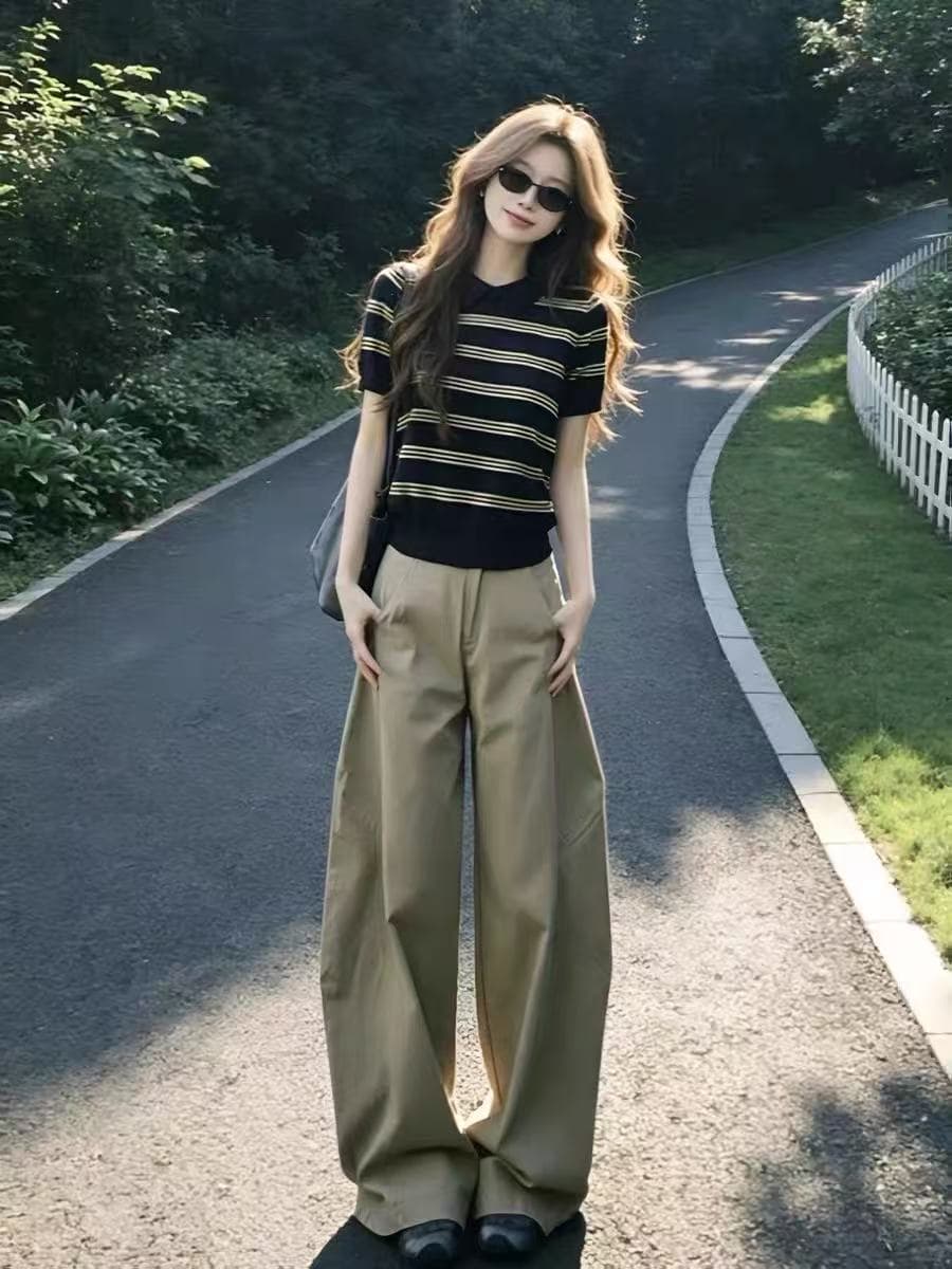 배색 스트라이프 POLO 셔츠 반팔 티셔츠 여성 2026 새로운 여름 얼음 실크 니트 폴로 칼라 디자인 센스 맨위 이미지 4