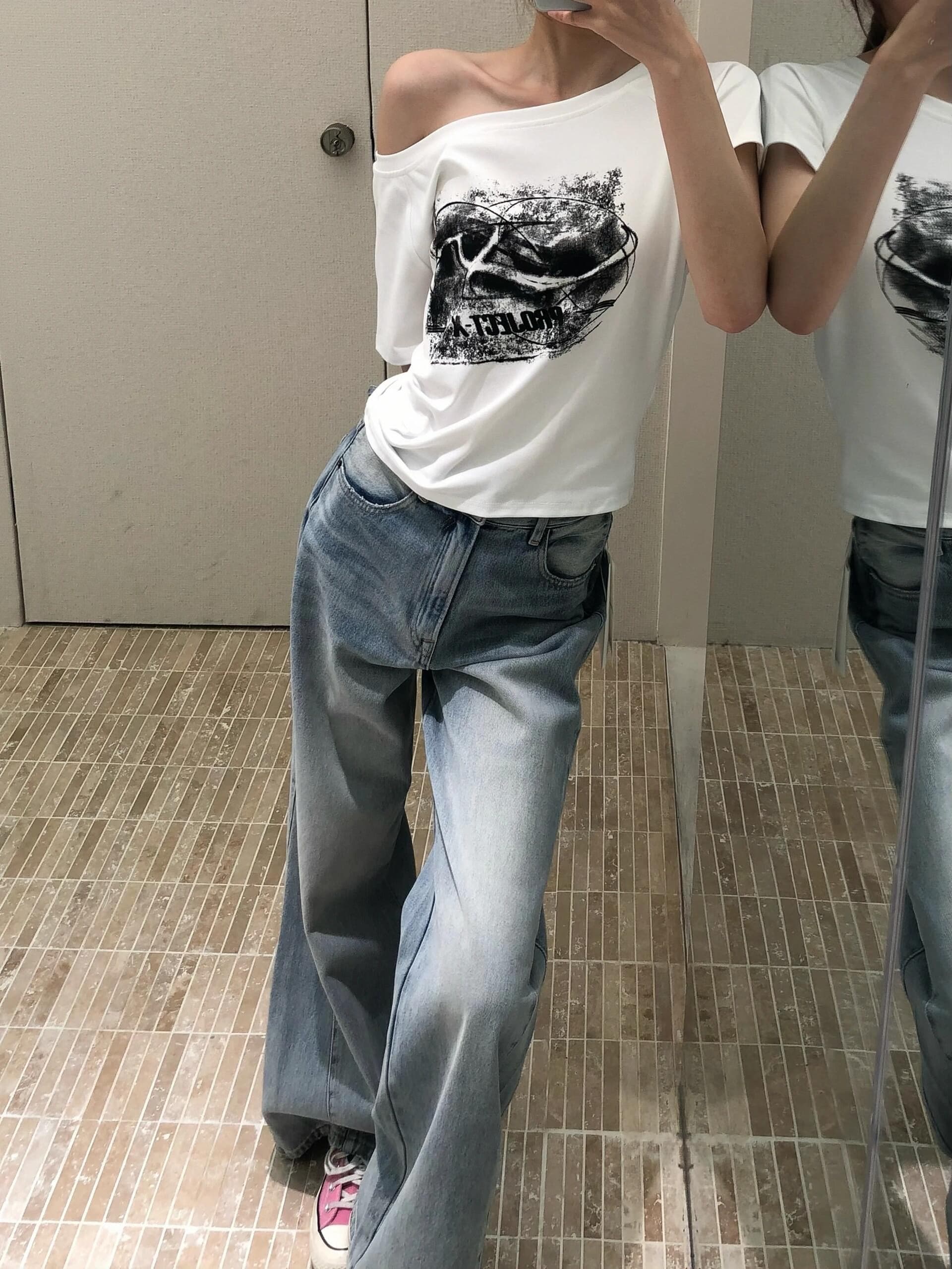 아메리칸 레트로 핫걸 어깨 반팔 티셔츠 여성 몸매 가꾸기 다용도 맨위 새로운 조수 브랜드 여성 의류 상세 이미지 3