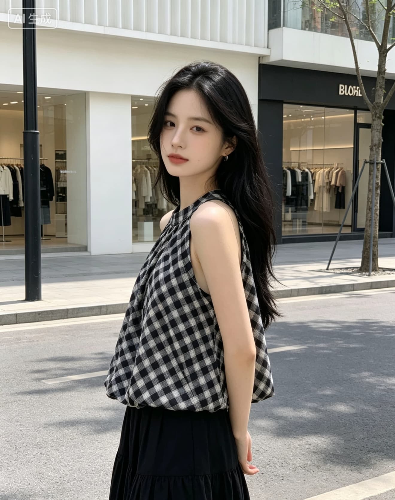 2026 여름 새로운 민소매 체크무늬 퍼프 꽃밭 셔츠 레트로 여성 작은 키 라운드 넥 캐미솔 맨위 이미지 2