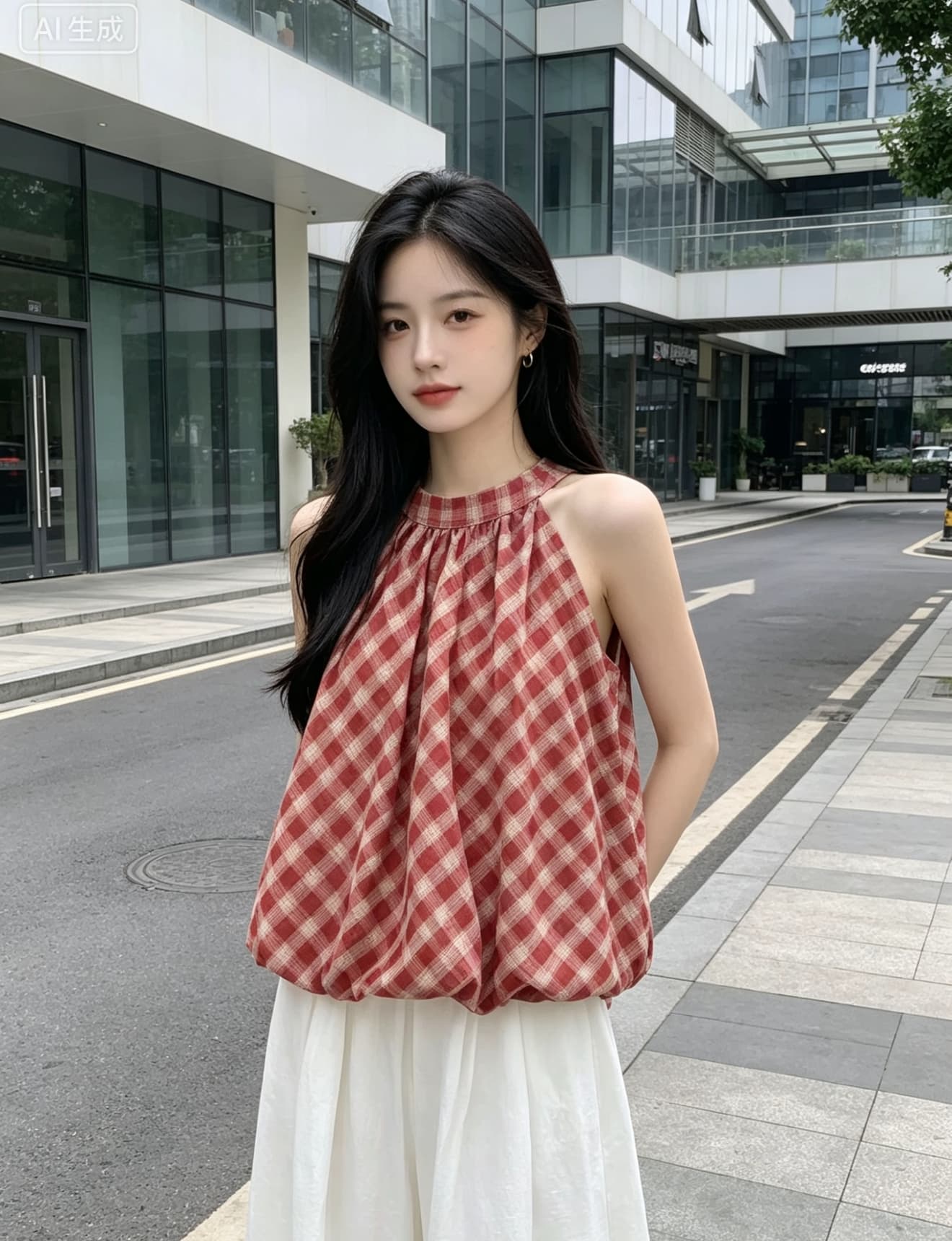 2026 여름 새로운 민소매 체크무늬 퍼프 꽃밭 셔츠 레트로 여성 작은 키 라운드 넥 캐미솔 맨위 상세 이미지 2