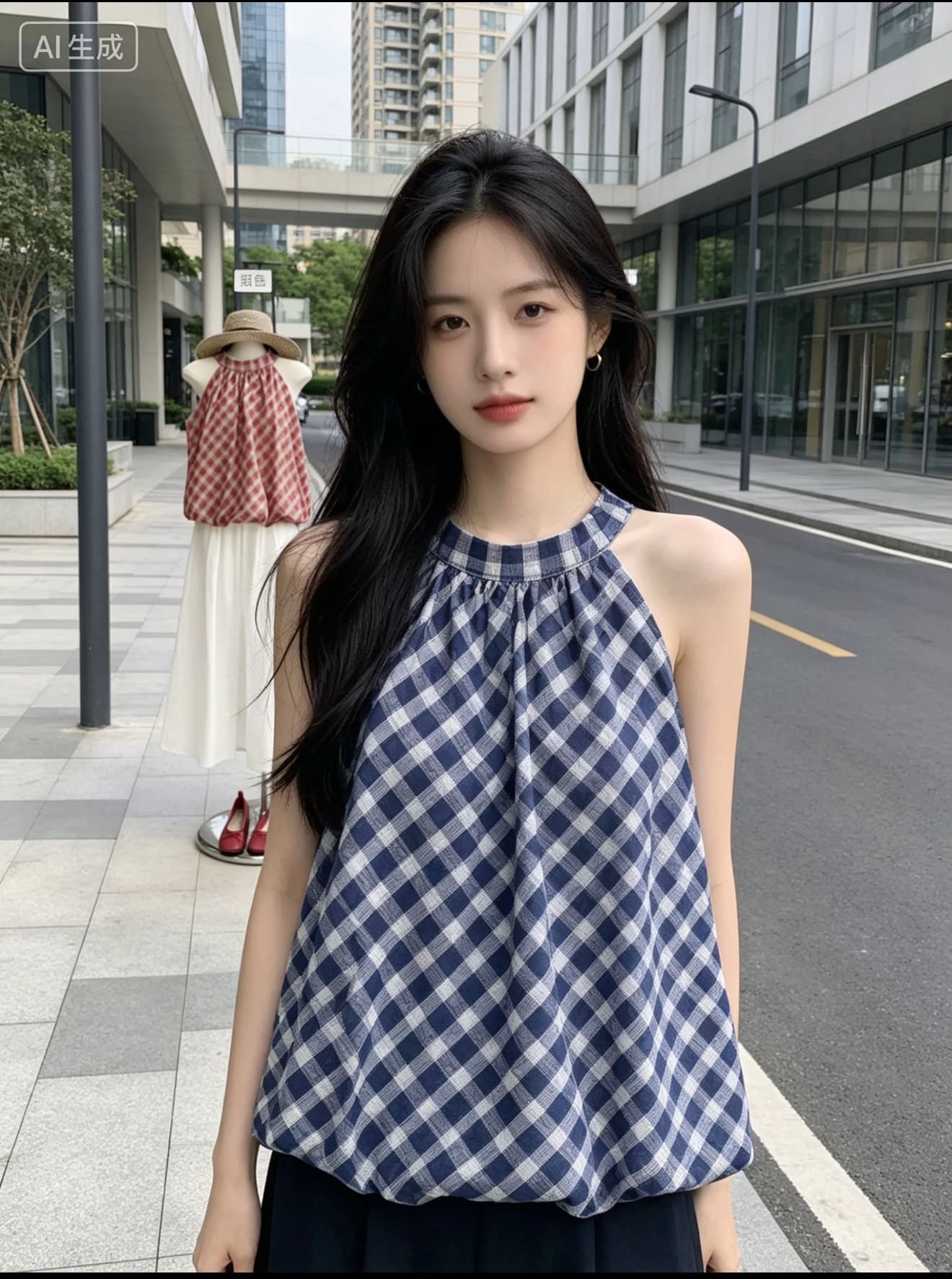2026 여름 새로운 민소매 체크무늬 퍼프 꽃밭 셔츠 레트로 여성 작은 키 라운드 넥 캐미솔 맨위 상세 이미지 4