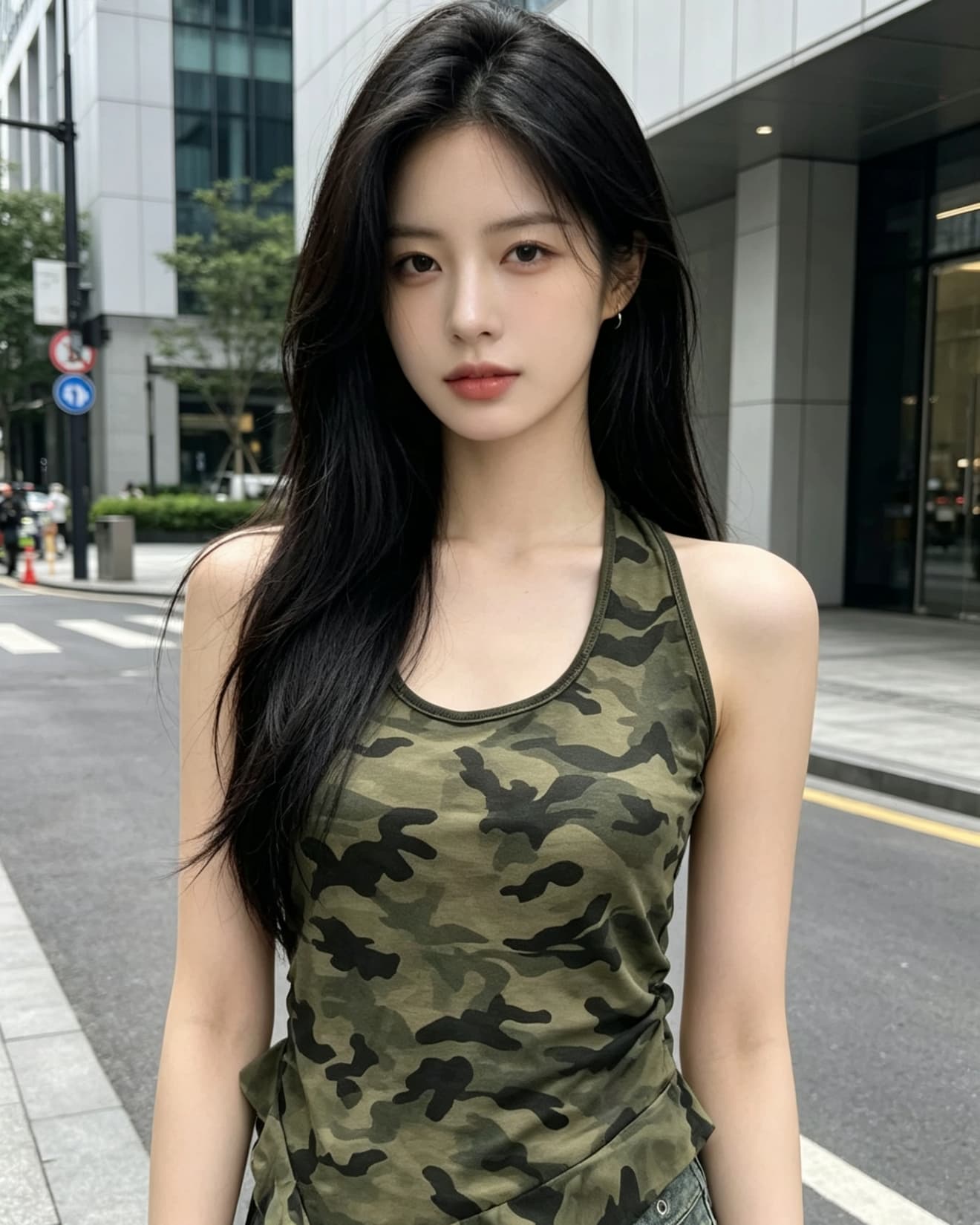핫걸 카모플라주 u 칼라 행침 목 캐미솔 여름 유럽과 미국 ins 바람 몸매 가꾸기 표지 대리인 우유 단어 조끼 이미지 2