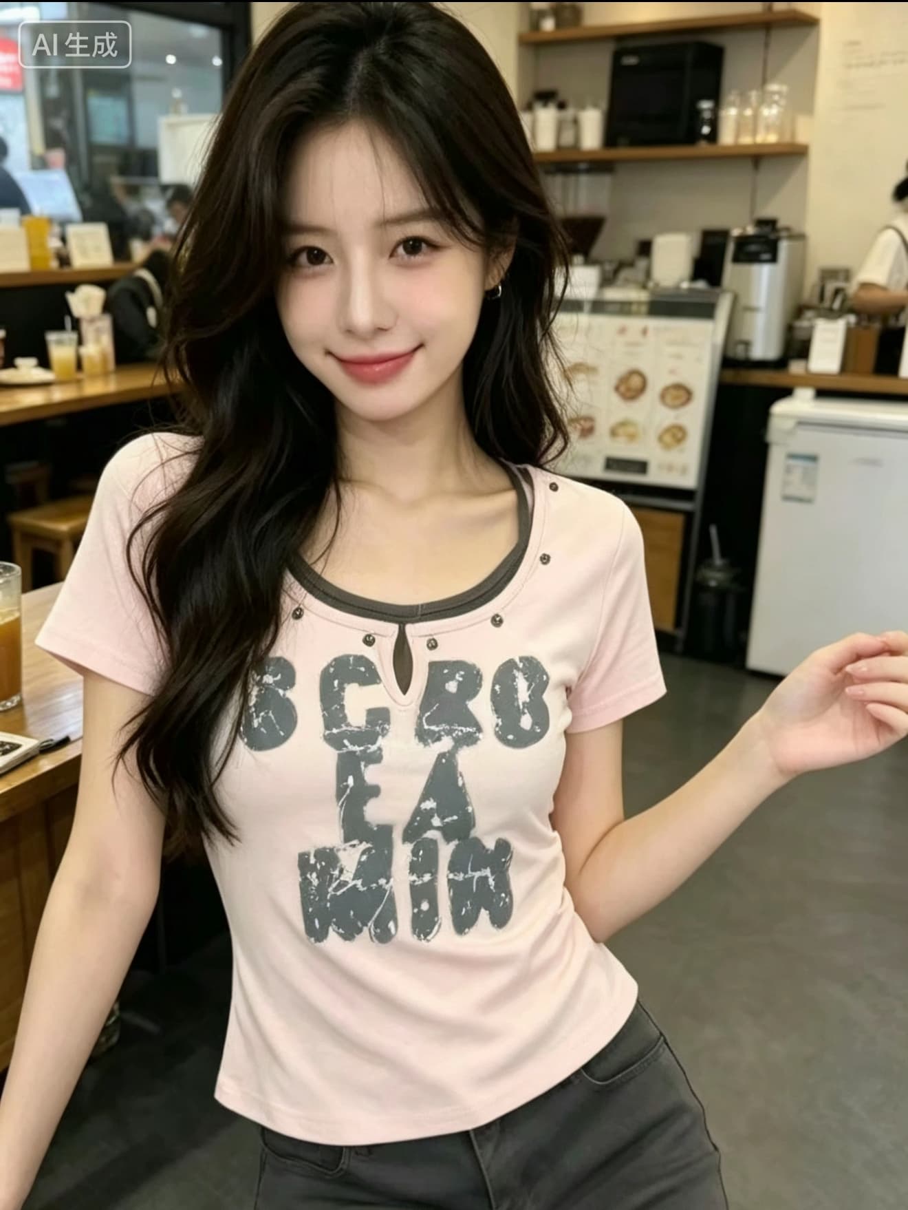 여름 새로운 달콤한 매운맛 바람 배색 패치워크 V넥 프린트 반팔 몸매 가꾸기 슬림해 보이는 패션 다용도 여성 티셔츠 상세 이미지 4
