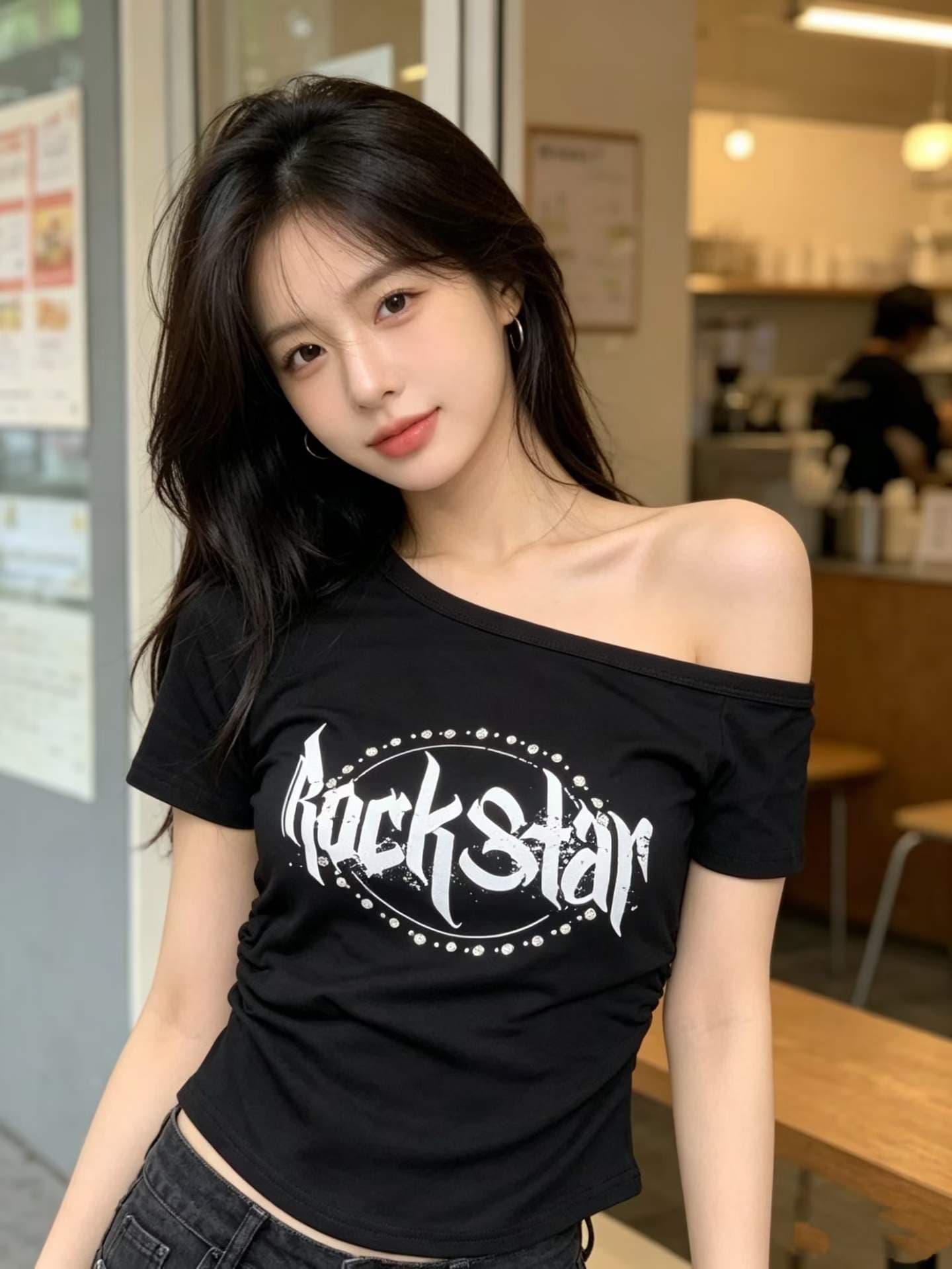 아메리칸 레트로 핫걸 바람 알파벳 프린트 반팔 티셔츠 여성 여름 몸매 가꾸기 슬림해 보이는 다용도 맨위 면 상세 이미지 2