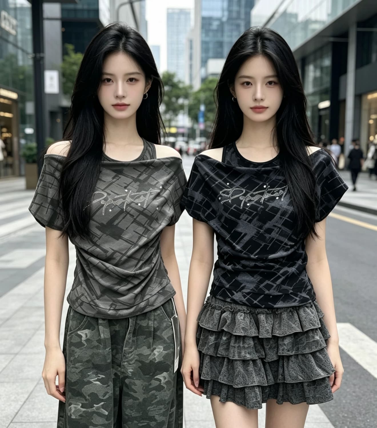 한 부서 레트로 배색 체크무늬 오프숄더 반팔 티셔츠 여성 여름 달콤한 매운맛 바람 핫걸 맨위 ins 상세 이미지 3