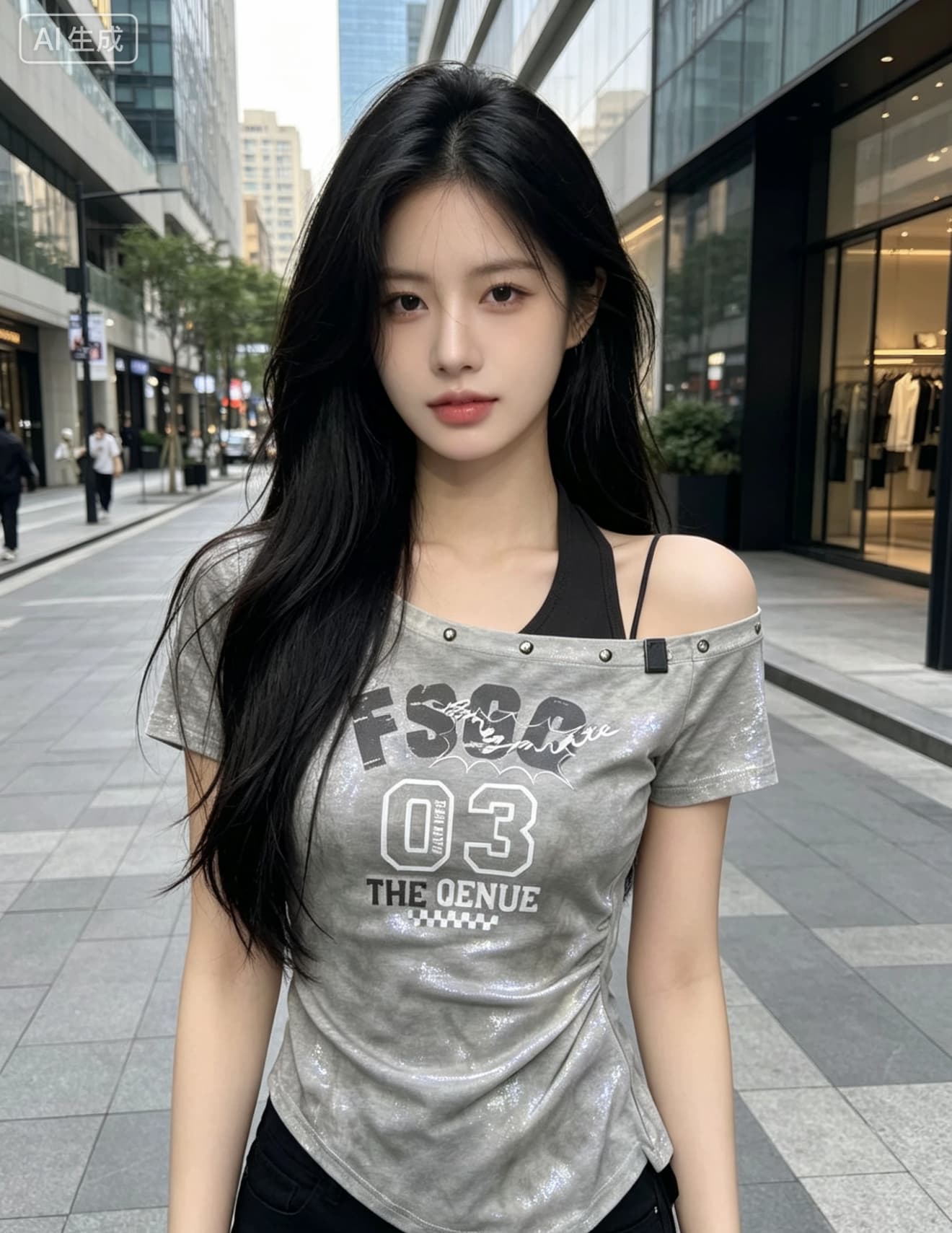 아메리칸 페이크 레이어드 비스듬한 어깨 오프숄더 반팔 티셔츠 여성 여름 디자인 센스 몸매 가꾸기 불규칙 핫걸 맨위 이미지 2