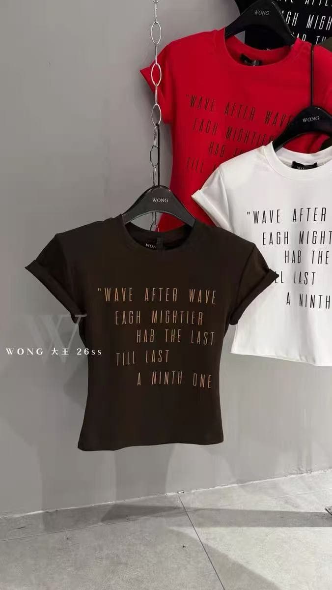 여름 아메리칸 레트로 알파벳 프린트 반팔 티셔츠 여성 다용도 라운드 넥 슬림해 보이는 핫걸 쇼트 스타일 맨위 상세 이미지 4