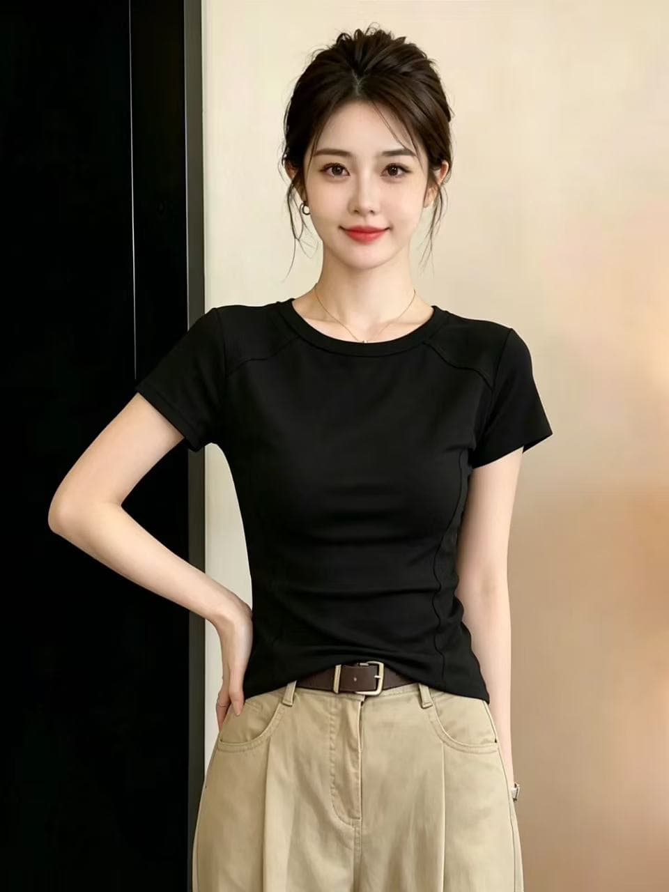 화이트 라운드 넥 반팔 티셔츠 여성 2026 새로운 여름 긍정적 인 어깨 익스트림 제인 바람 다용도 슬림해 보이는 생선뼈 작은 대중 맨위 이미지 3