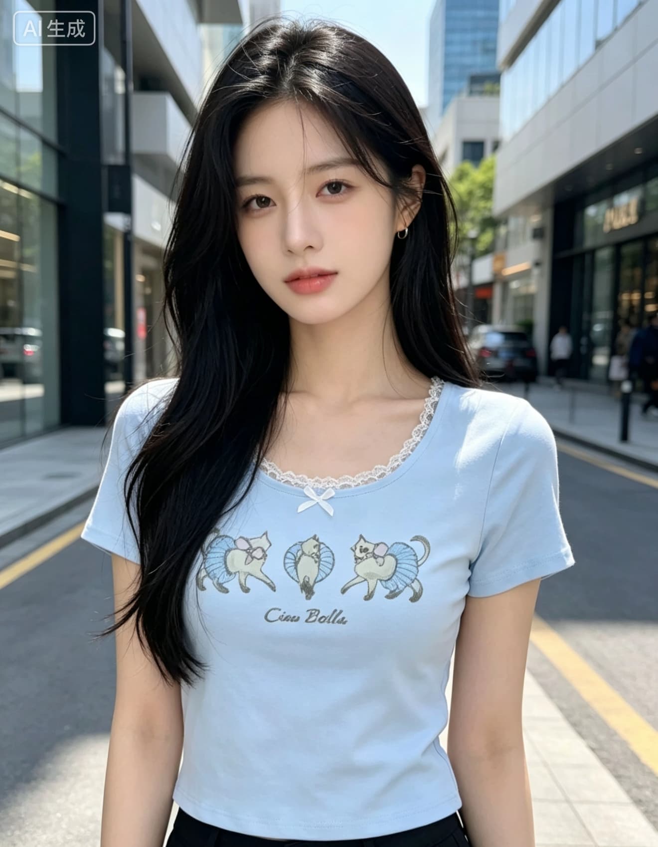 여름 새로운 밝은 회색 색상 레이스 조각 반팔 티셔츠 프로 피부 통기성 소녀 달콤함 이미지 4