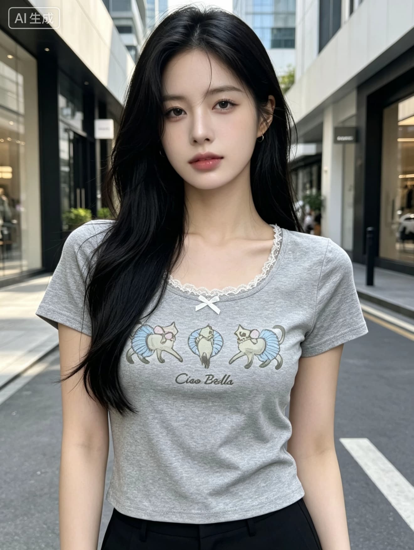 여름 새로운 밝은 회색 색상 레이스 조각 반팔 티셔츠 프로 피부 통기성 소녀 달콤함 상세 이미지 2