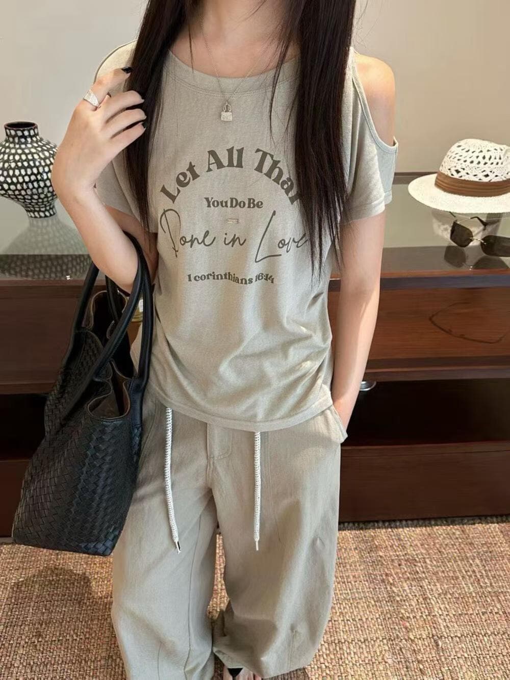 알파벳 프린트 반팔 티셔츠 여성 여름 루즈핏 다용도 캐주얼 맨위 얇은 스타일 라운드 넥 풀오버 상세 이미지 2