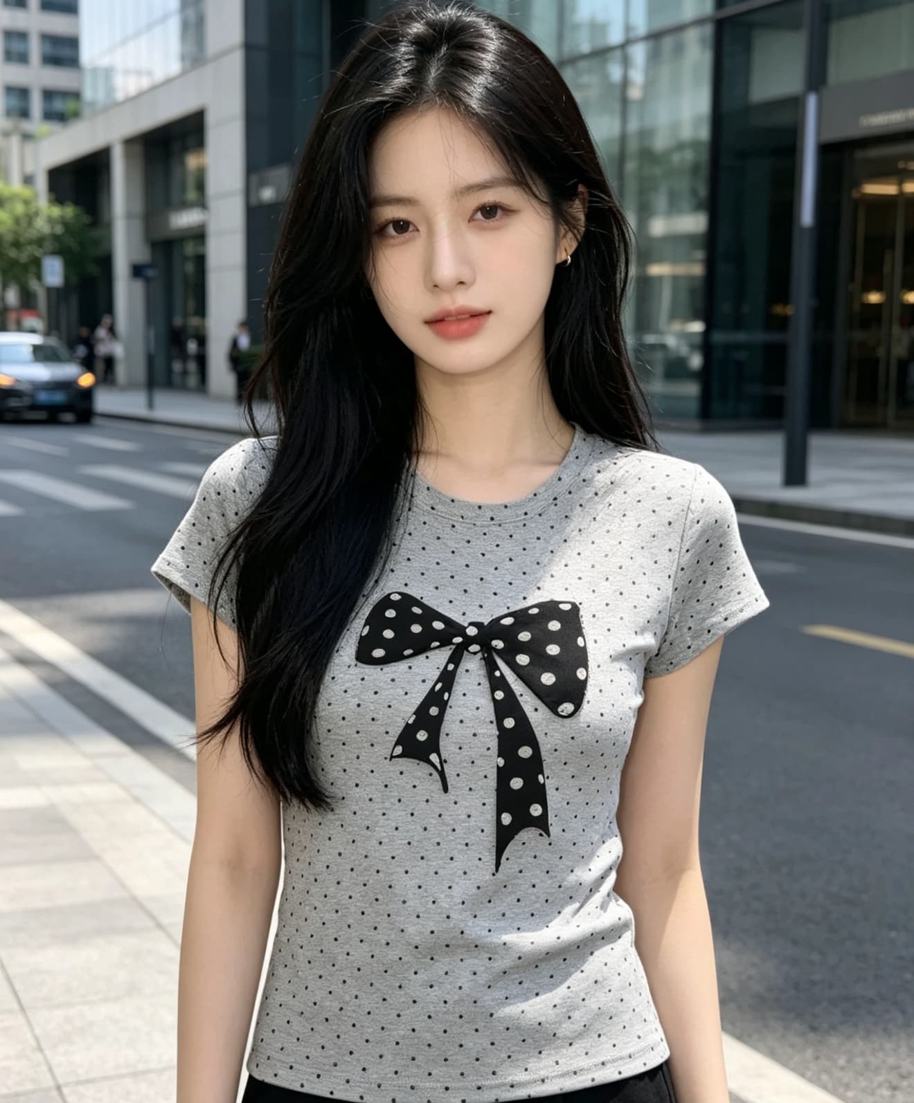 고급 센스 블루 색상 도트 무늬 프린트 긍정적 인 어깨 반팔 티셔츠 여성 여름 새로운 고유 한 아름다운 아니요 명중 섹션 맨위 상세 이미지 3