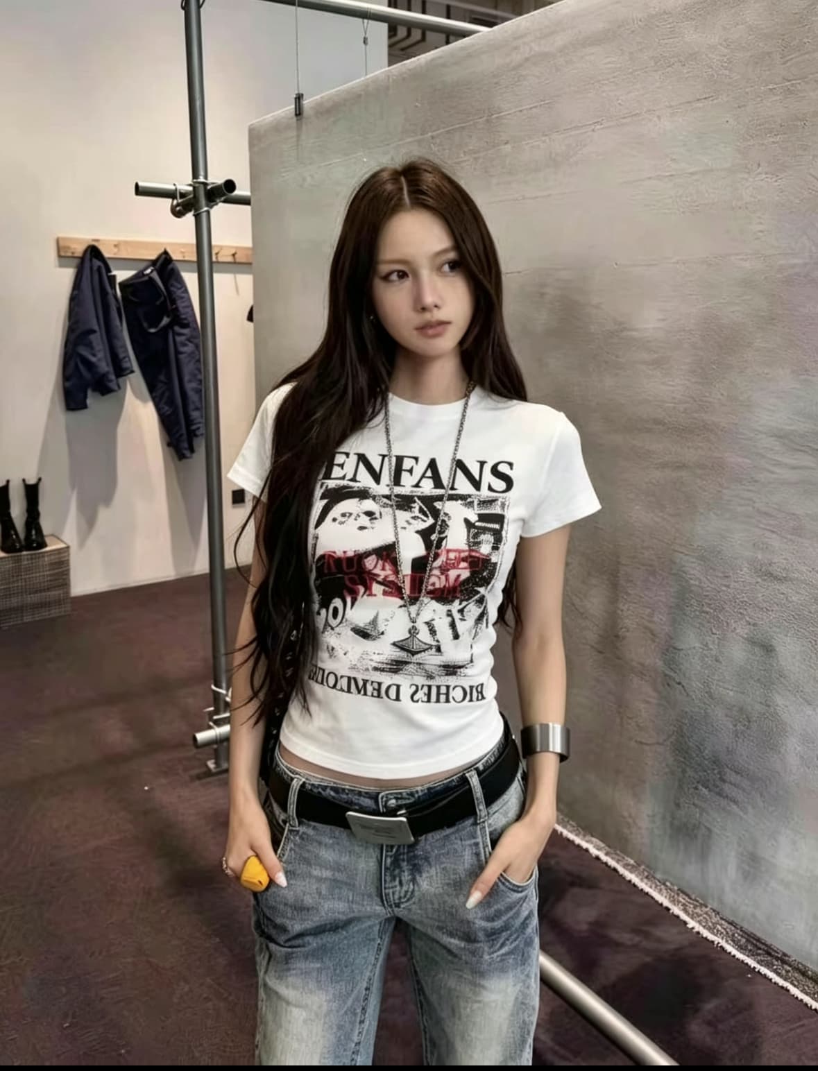 아메리칸 레트로 록 밴드 핫걸 반팔 티셔츠 여성 여름 고급 센스 chic Chic 긍정적 인 어깨 몸매 가꾸기 맨위 이미지 2