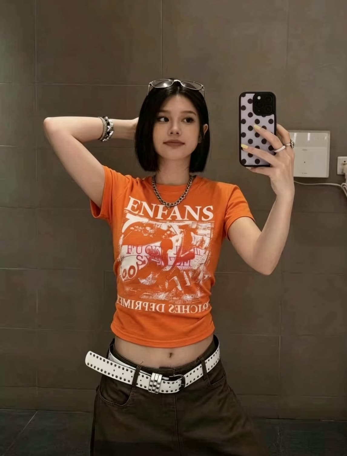 아메리칸 레트로 록 밴드 핫걸 반팔 티셔츠 여성 여름 고급 센스 chic Chic 긍정적 인 어깨 몸매 가꾸기 맨위 상세 이미지 2