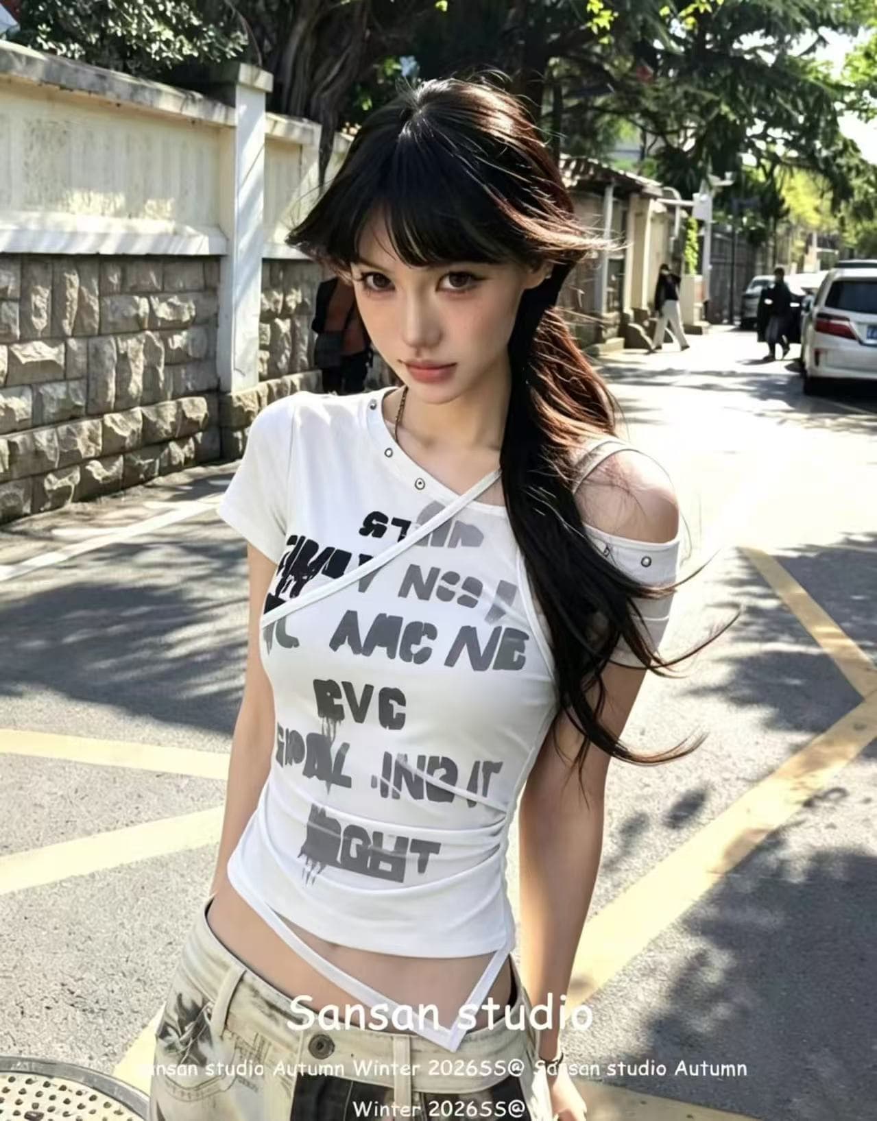 열세 개 새로운 한국 스타일 패션 라운드 넥 알파벳 프린트 반팔 티셔츠 여성 레이스 다용도 맨위
