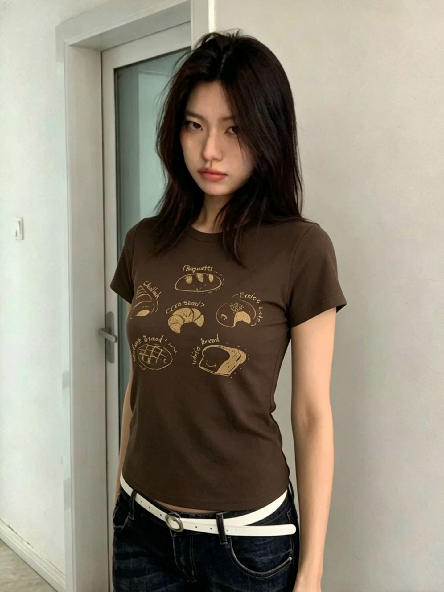 아메리칸 레트로 만화 프린트 반팔 티셔츠 여성 긍정적 인 어깨 쇼트 스타일 몸매 가꾸기 슬림해 보이는 핫걸 맨위 트렌디 이미지 4