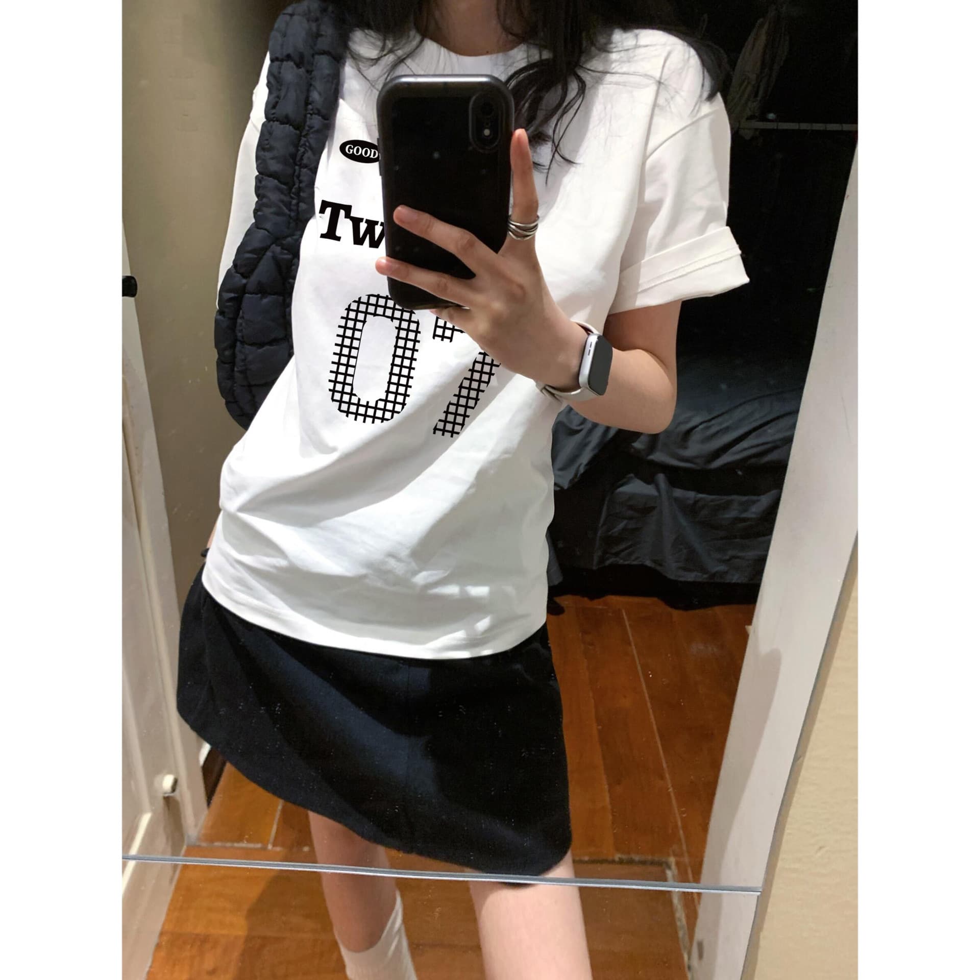 한 부서 숫자 프린트 화이트 반팔 티셔츠 여성 여름 느슨함 센스 루즈핏 다용도 느긋한 순면 반소매 맨위 상세 이미지 3