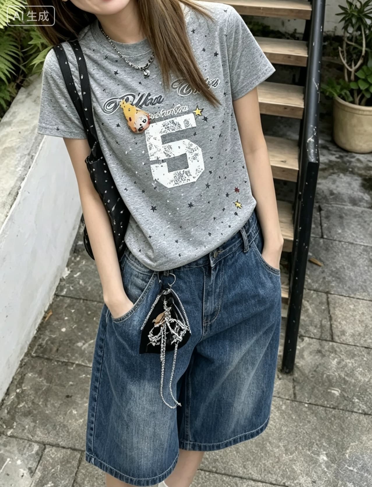 아메리칸 핫걸 긍정적 인 어깨 티셔츠 반팔 여성 여름 풀오버 라운드 넥 별 몸매 가꾸기 연령 감소 슬림해 보이는 일반 맨위 얇은