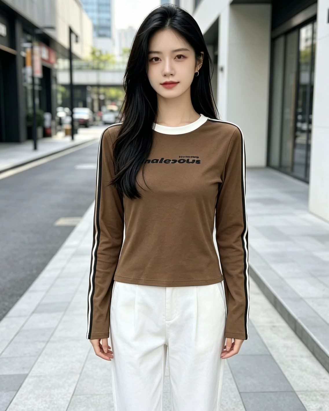 2026 새로운 이른 가을 배색 긍정적 인 어깨 긴팔 티셔츠 여성 몸매 가꾸기 슬림해 보이는 작은 키 맨위 상세 이미지 5