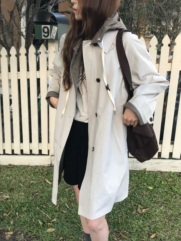 있음 선적 한국 chic 가을 새로운 작은 대중 디자인 센스 양성 및 음성 둘 착용 후드 바람막이 여성 코트 상세 이미지 2