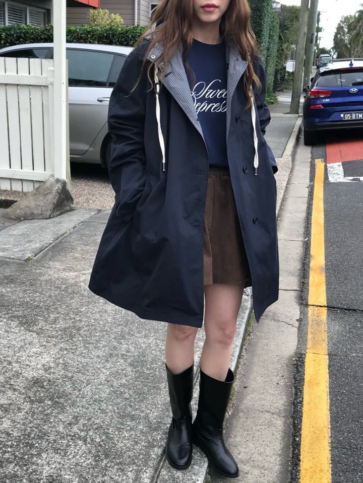있음 선적 한국 chic 가을 새로운 작은 대중 디자인 센스 양성 및 음성 둘 착용 후드 바람막이 여성 코트 상세 이미지 19