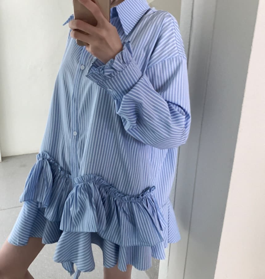 있음 선적 한국 동대문 작은 대중 디자인 센스 불규칙 스트라이프 여성 드레스 상세 이미지 4