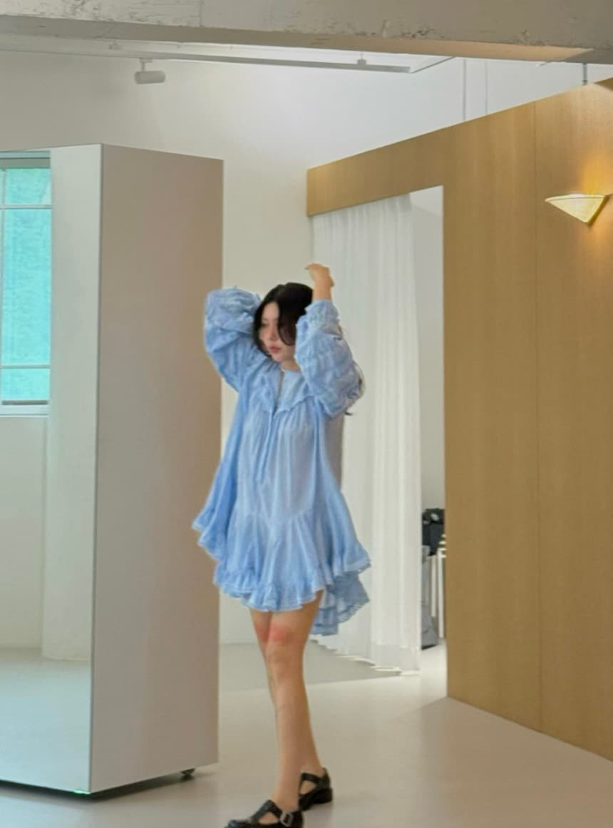 있음 선적 한국 동대문 달콤함 연령 감소 프릴 패치워크 레이스 작은 키 여성 드레스 상세 이미지 5