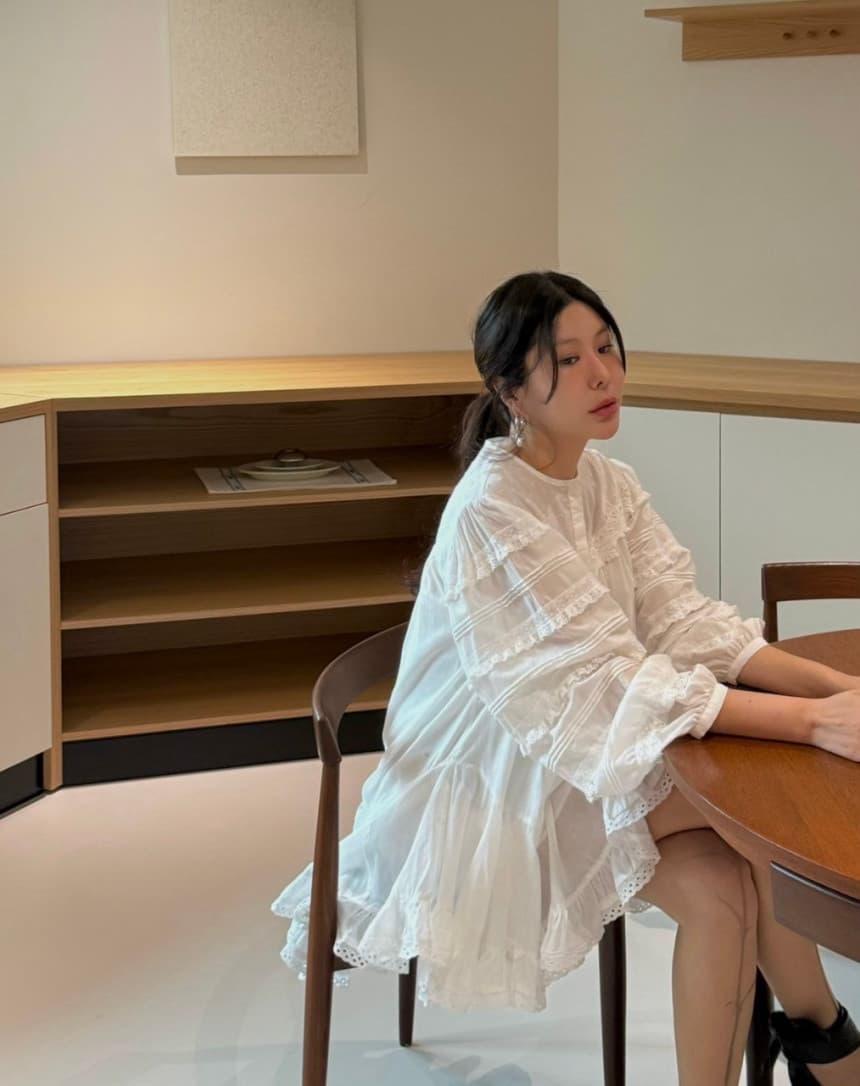 있음 선적 한국 동대문 달콤함 연령 감소 프릴 패치워크 레이스 작은 키 여성 드레스 상세 이미지 8