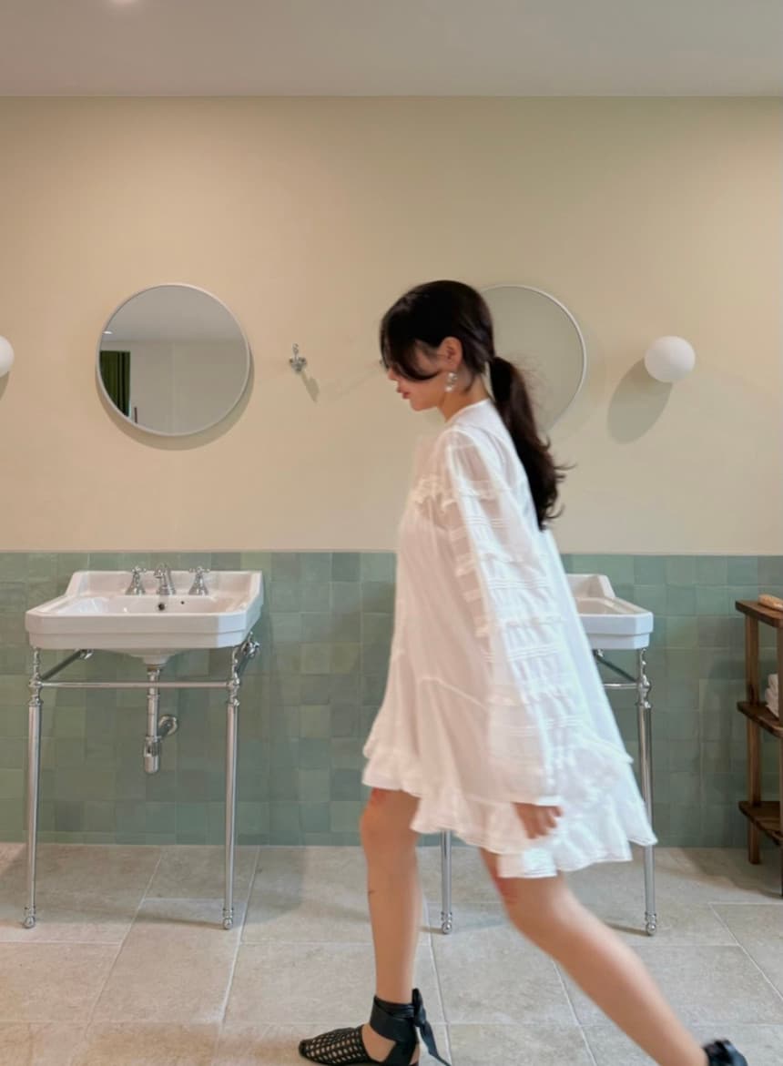 있음 선적 한국 동대문 달콤함 연령 감소 프릴 패치워크 레이스 작은 키 여성 드레스 상세 이미지 10