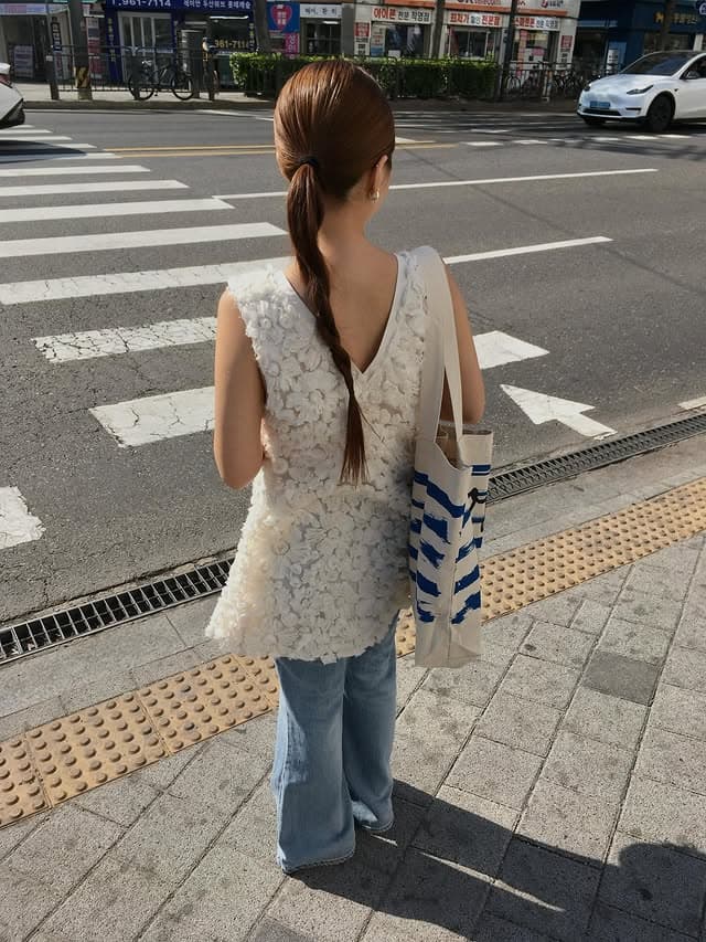 있음 선적 한국 동대문 레트로 무거운 작업 3 차원 자수 조끼 맨위 이미지 3