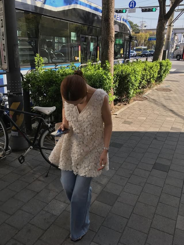 있음 선적 한국 동대문 레트로 무거운 작업 3 차원 자수 조끼 맨위 상세 이미지 8