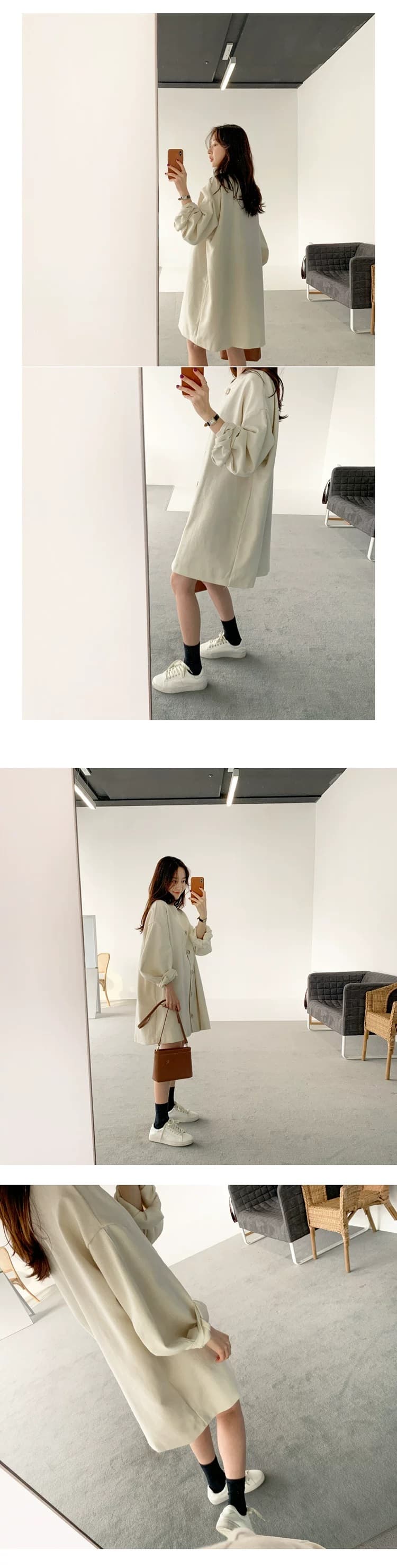 한국 동대문 작은 대중 느긋한 바람 싱글 줄 버튼 루즈핏 캐주얼 작은 키 여성 드레스 상세 이미지 6