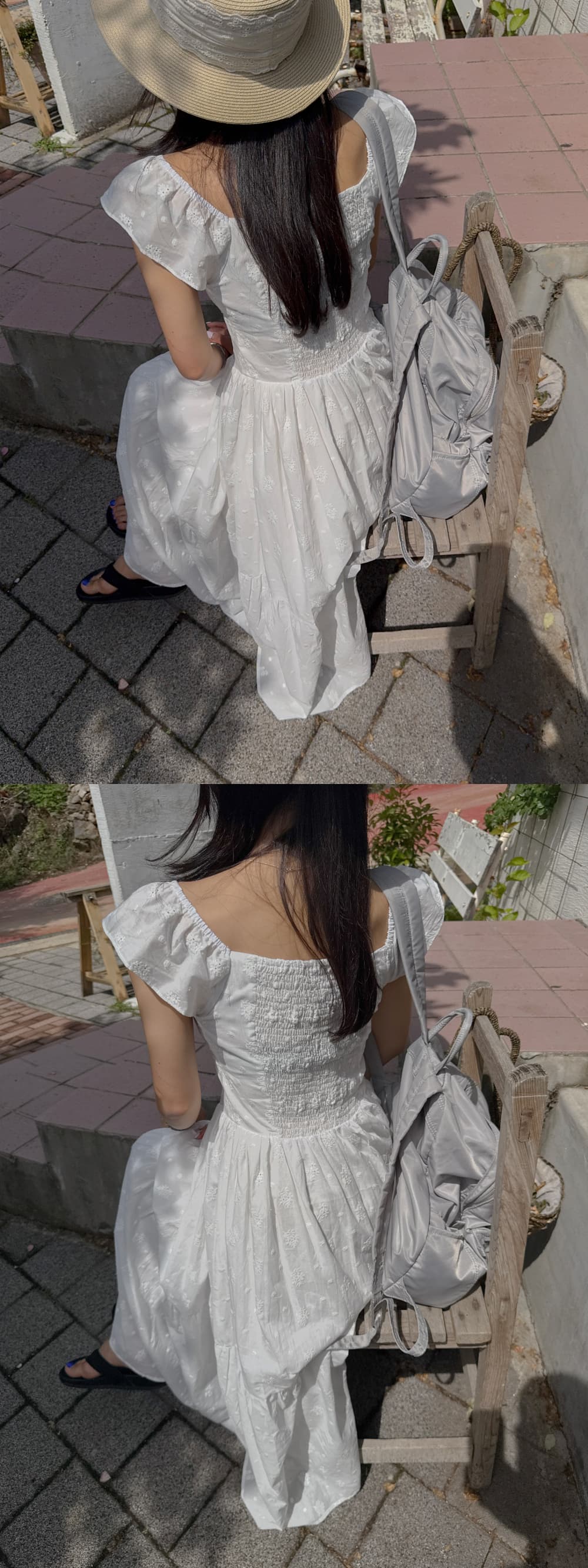 있음 선적 한국 동대문 프랑스식 레트로 레이스 광장 칼라 허리 수축 슬림해 보이는 Feifei 소매 여성 드레스 상세 이미지 8