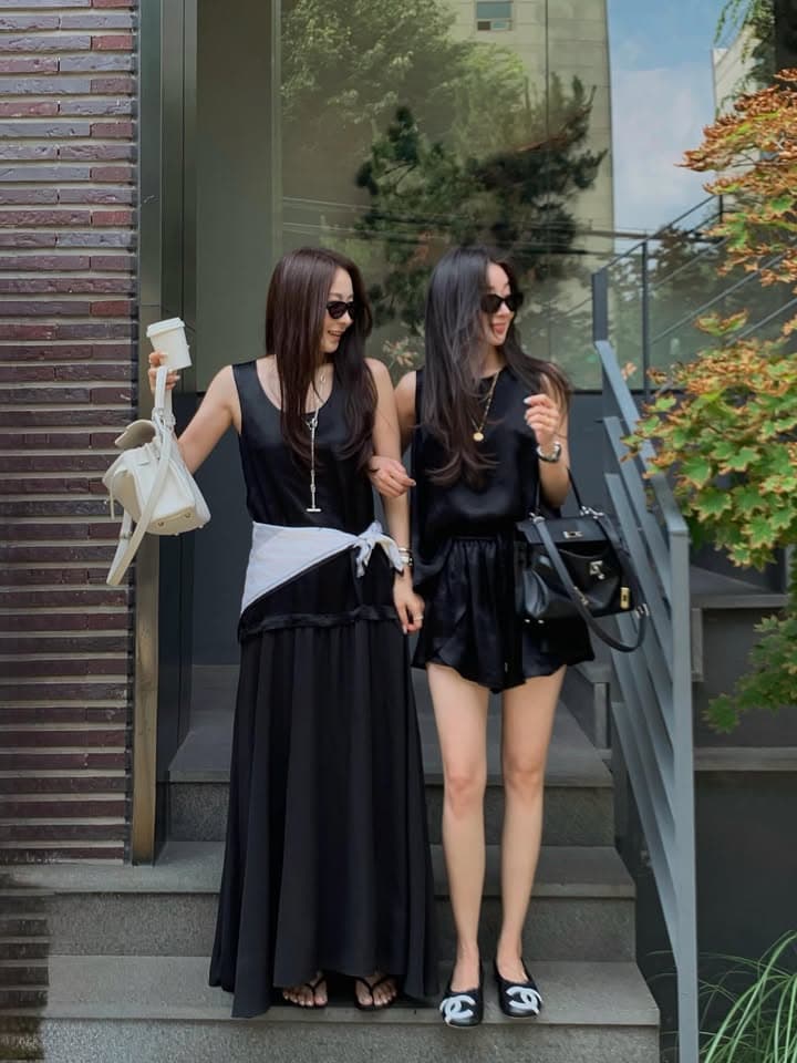 있음 선적 한국 chic 여름 프랑스식 우아함 u 칼라 패치워크 디자인 루즈핏 캐주얼 조끼 여성 드레스 상세 이미지 7