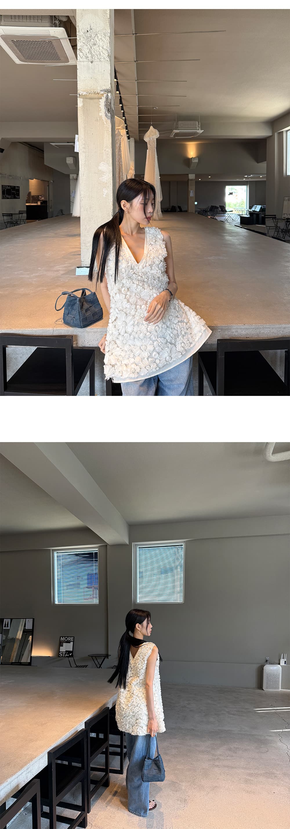 있음 선적 한국 동대문 부드러운 달콤함 3 차원 자수 작은 키 조끼 여성 드레스 상세 이미지 7